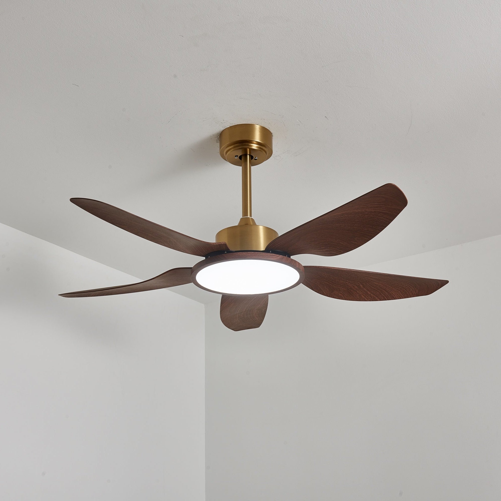 Orla Modern Wood Brass Ceiling Fan Light