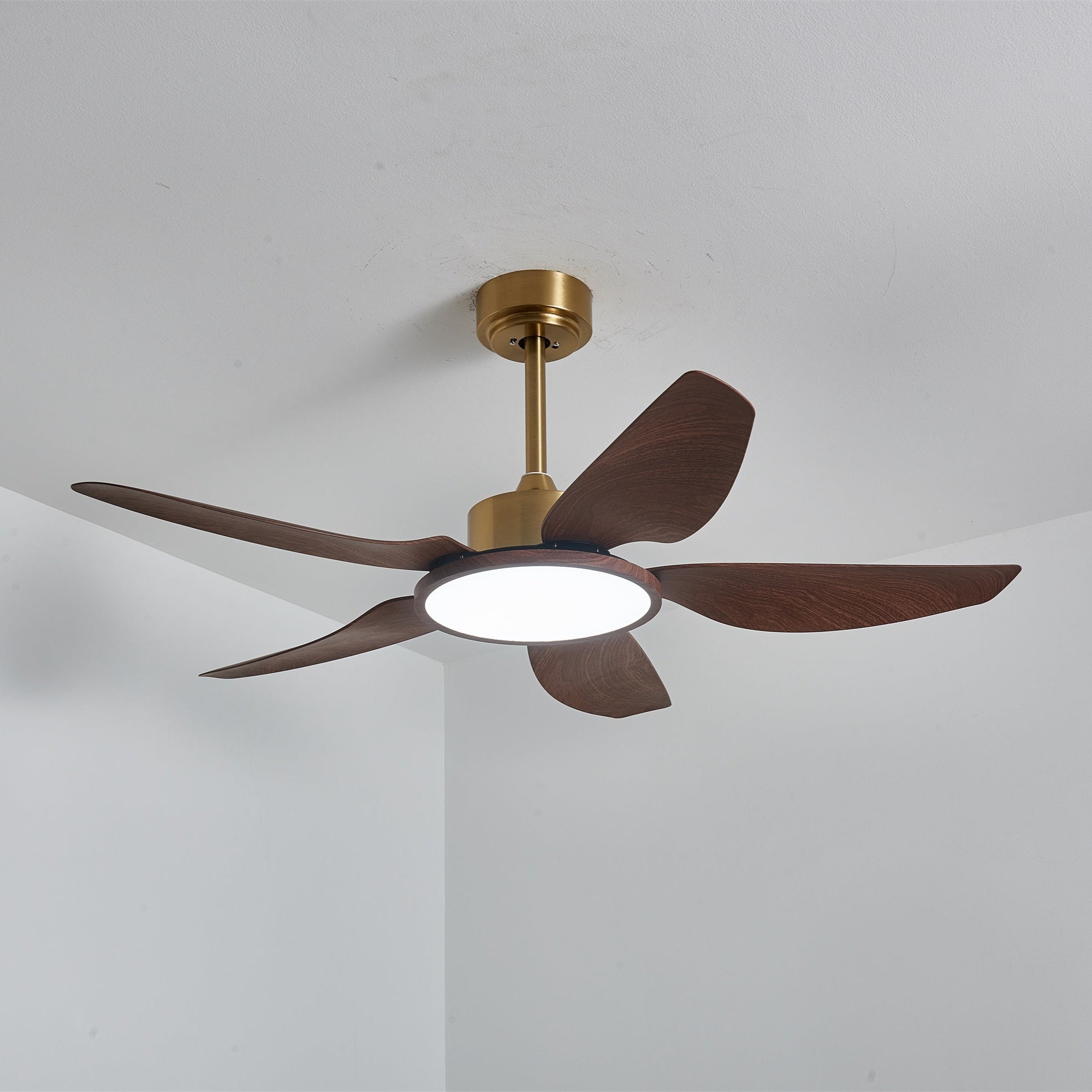 Orla Modern Wood Brass Ceiling Fan Light