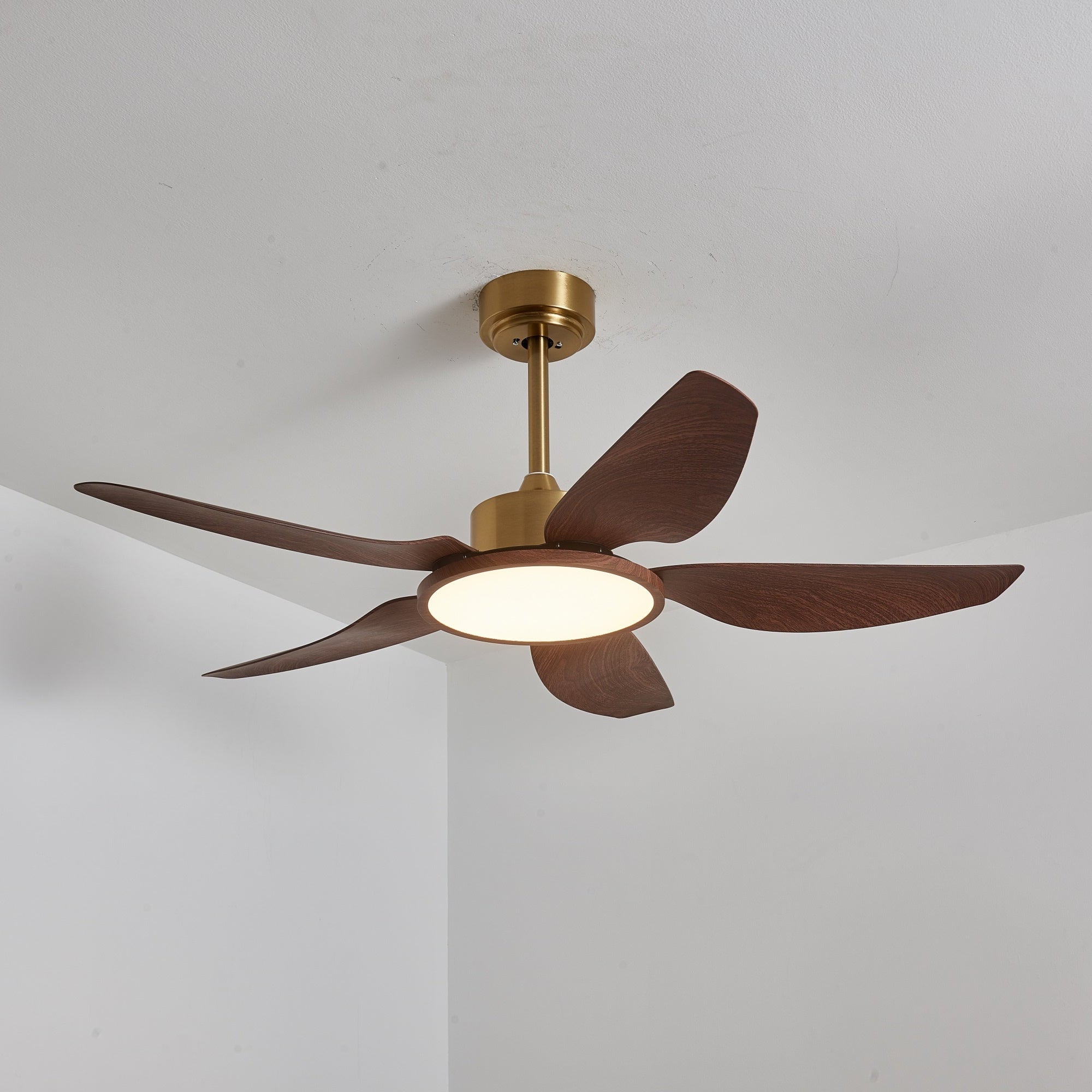 Orla Modern Wood Brass Ceiling Fan Light