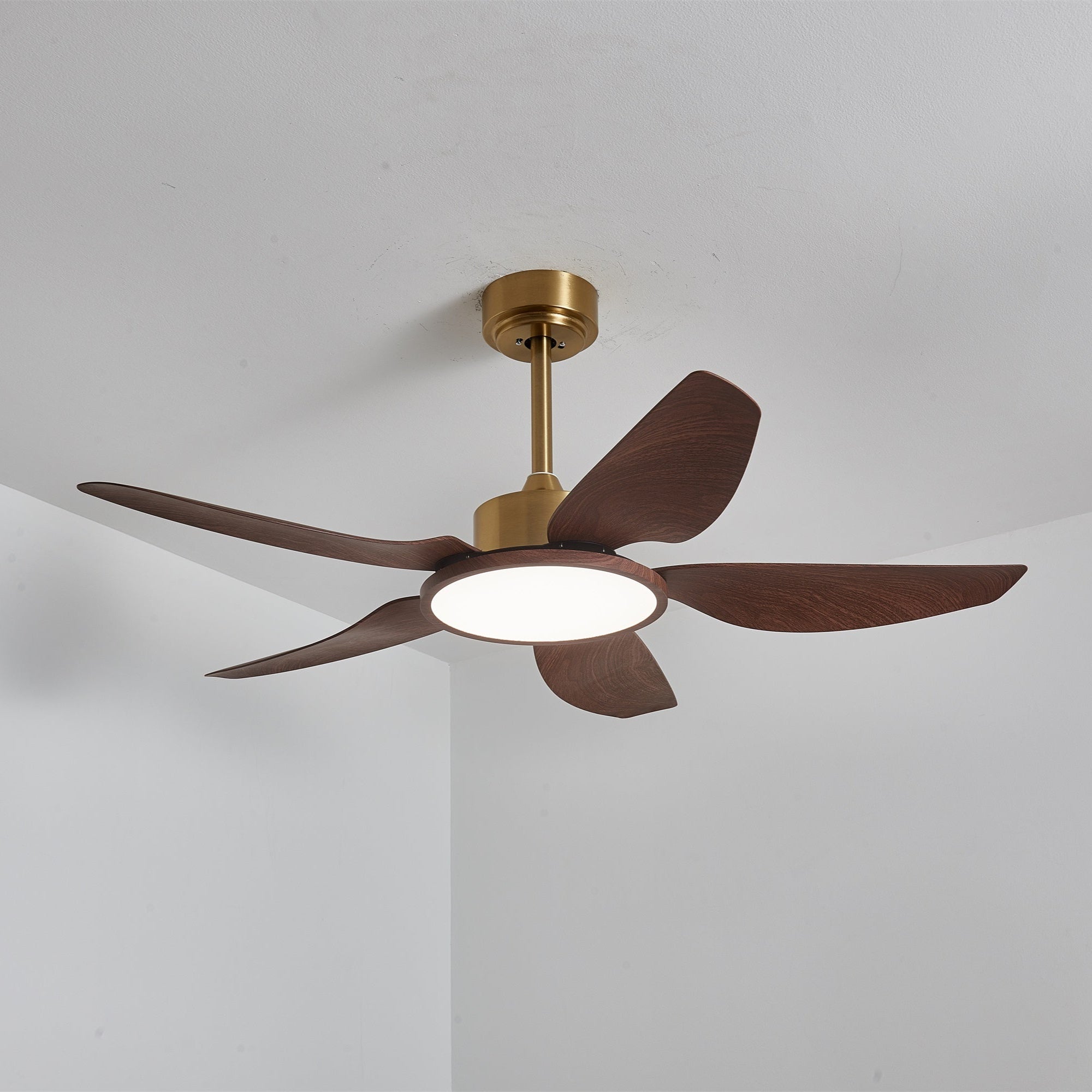 Orla Modern Wood Brass Ceiling Fan Light