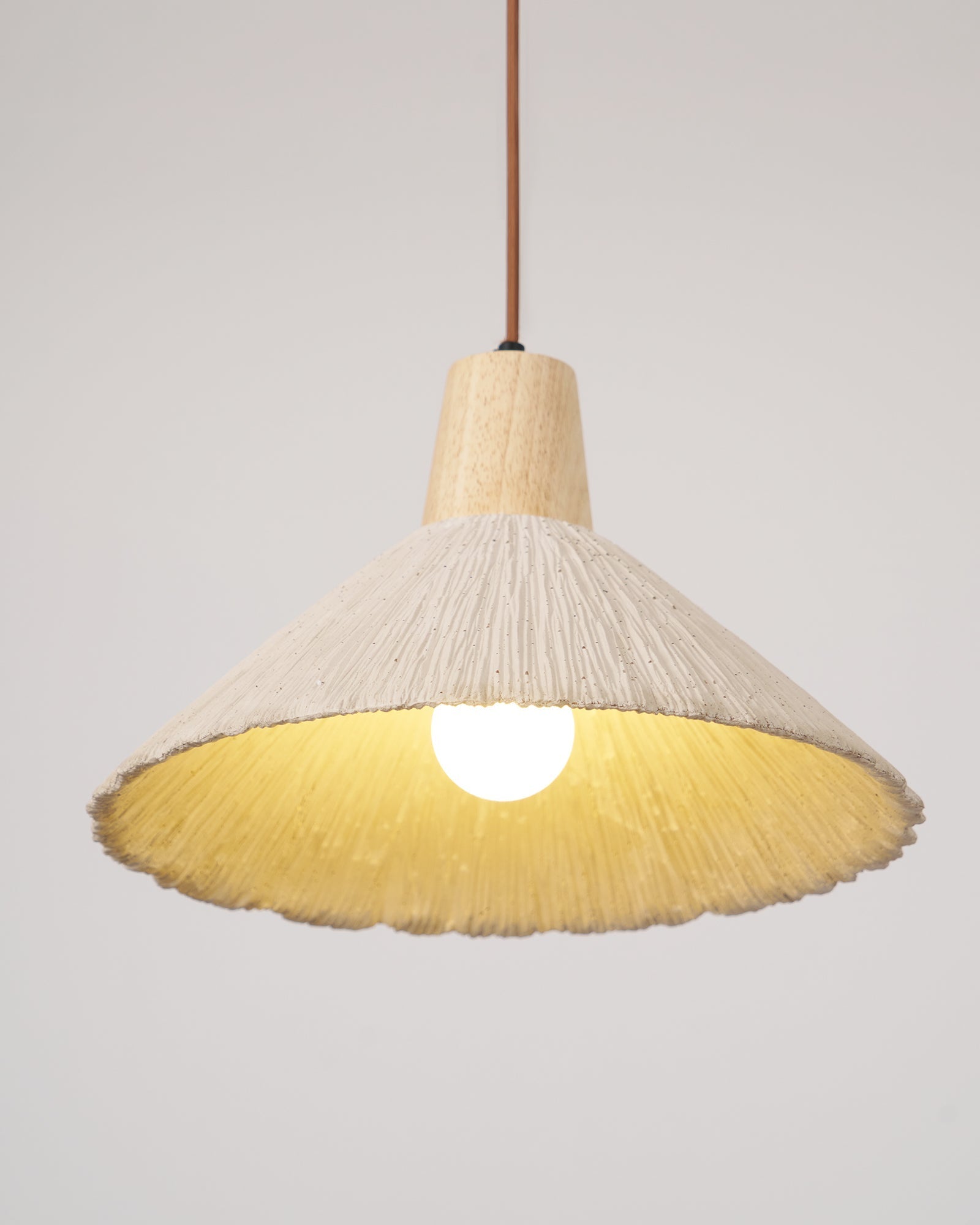 Pendant Lamp Wood Top Textured Cement Shade Grey Natural Japandi - Neutral Decor