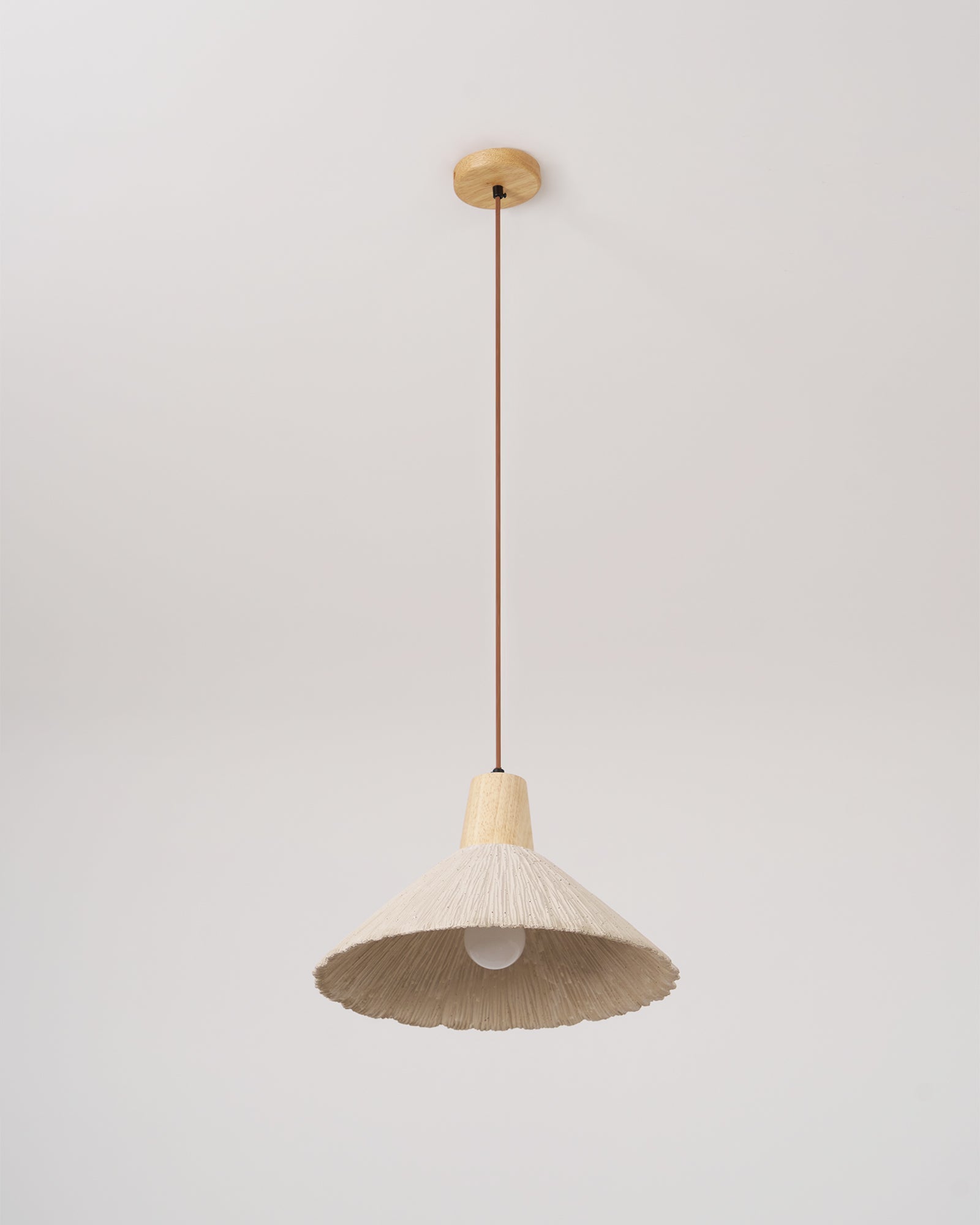 Pendant Lamp Wood Top Textured Cement Shade Grey Natural Japandi - Neutral Decor