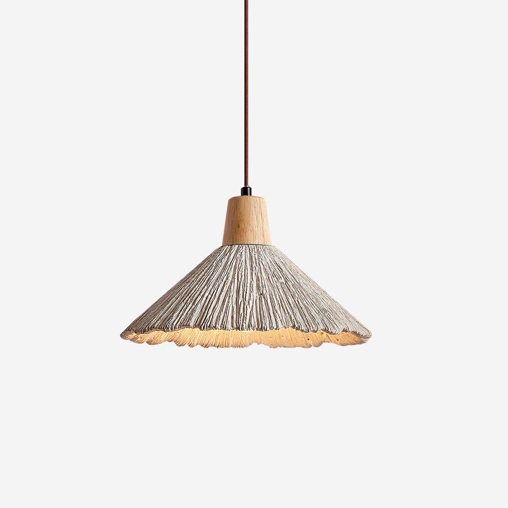 Pendant Lamp Wood Top Textured Cement Shade Grey Natural Japandi - Neutral Decor