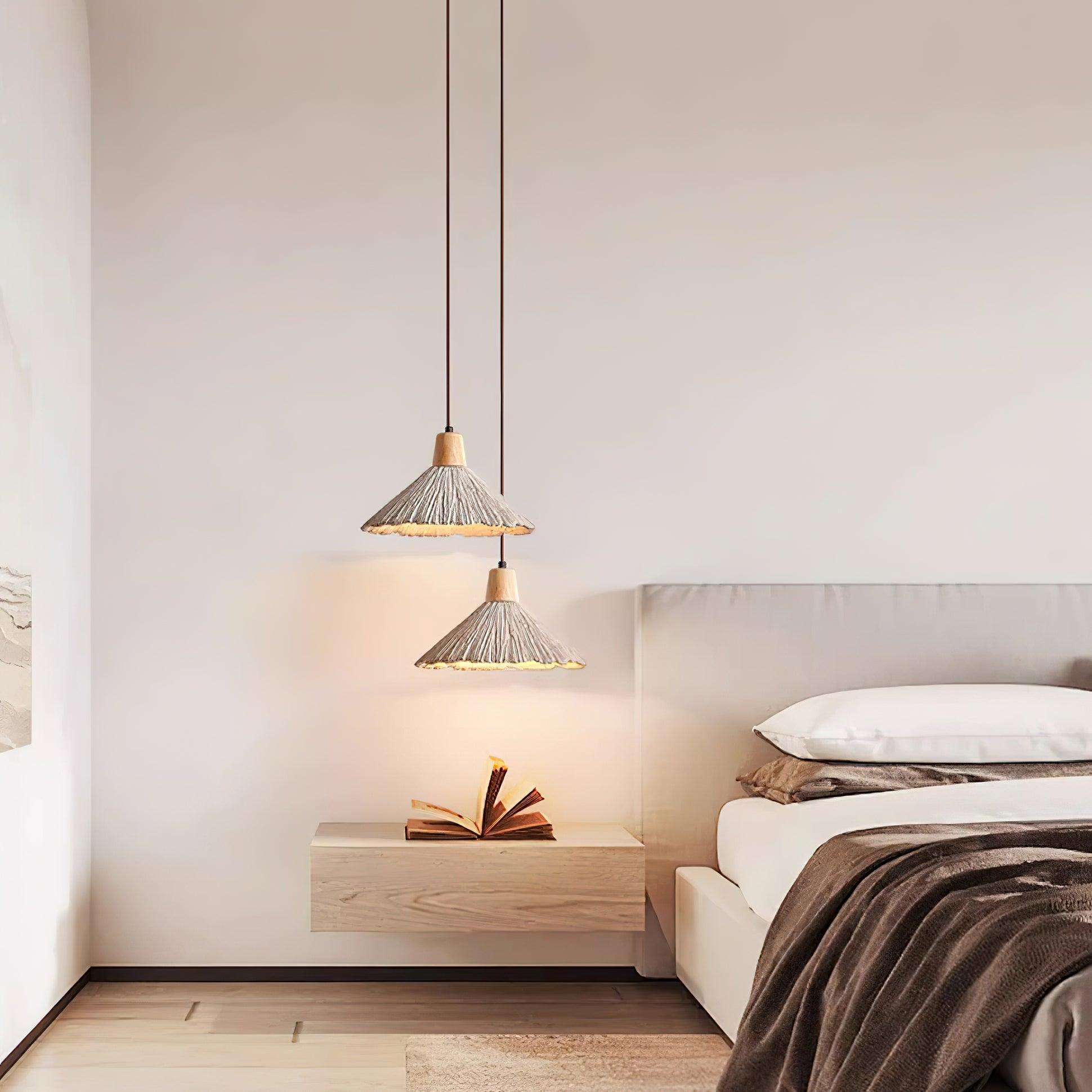 Pendant Lamp Wood Top Textured Cement Shade Grey Natural Japandi - Neutral Decor