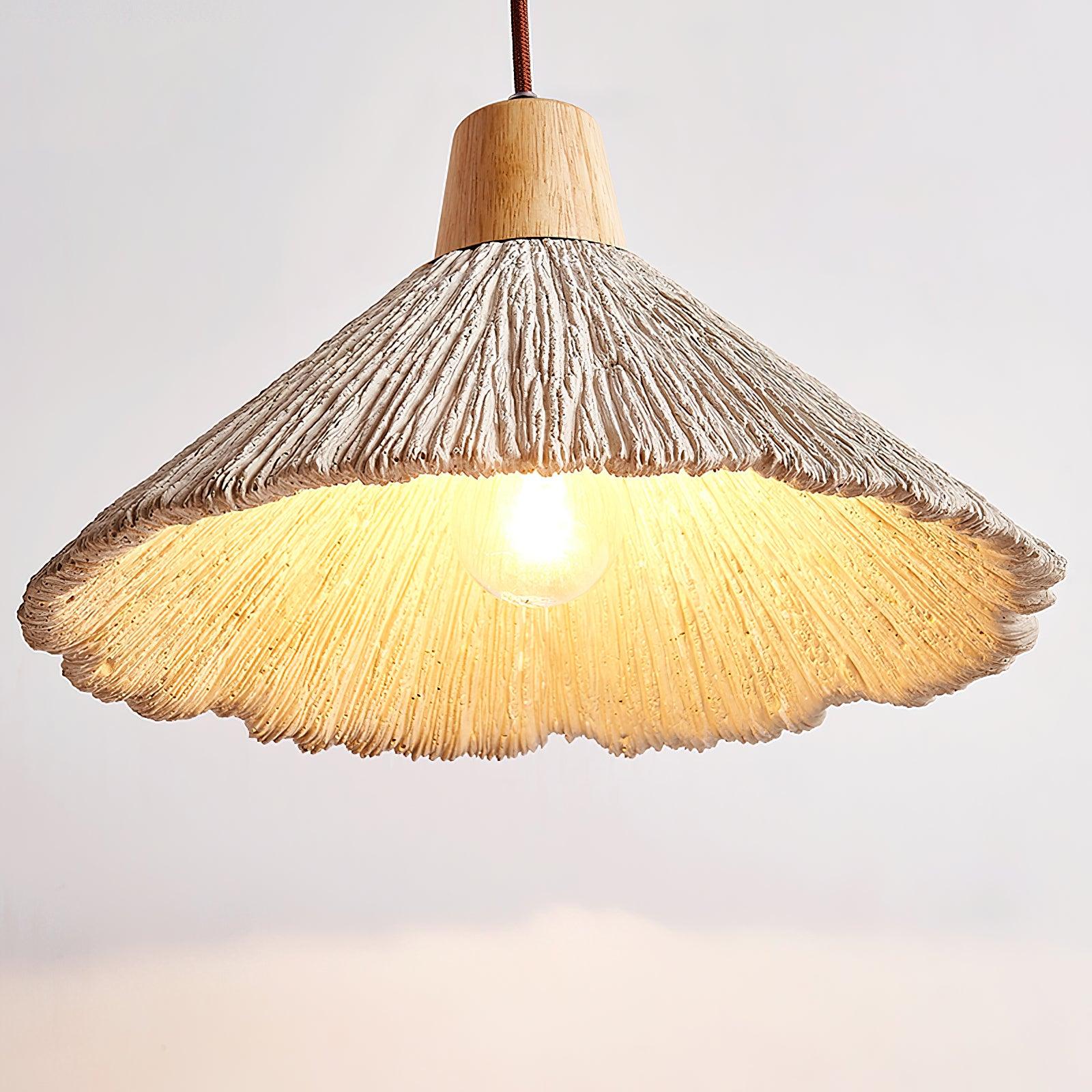 Pendant Lamp Wood Top Textured Cement Shade Grey Natural Japandi - Neutral Decor