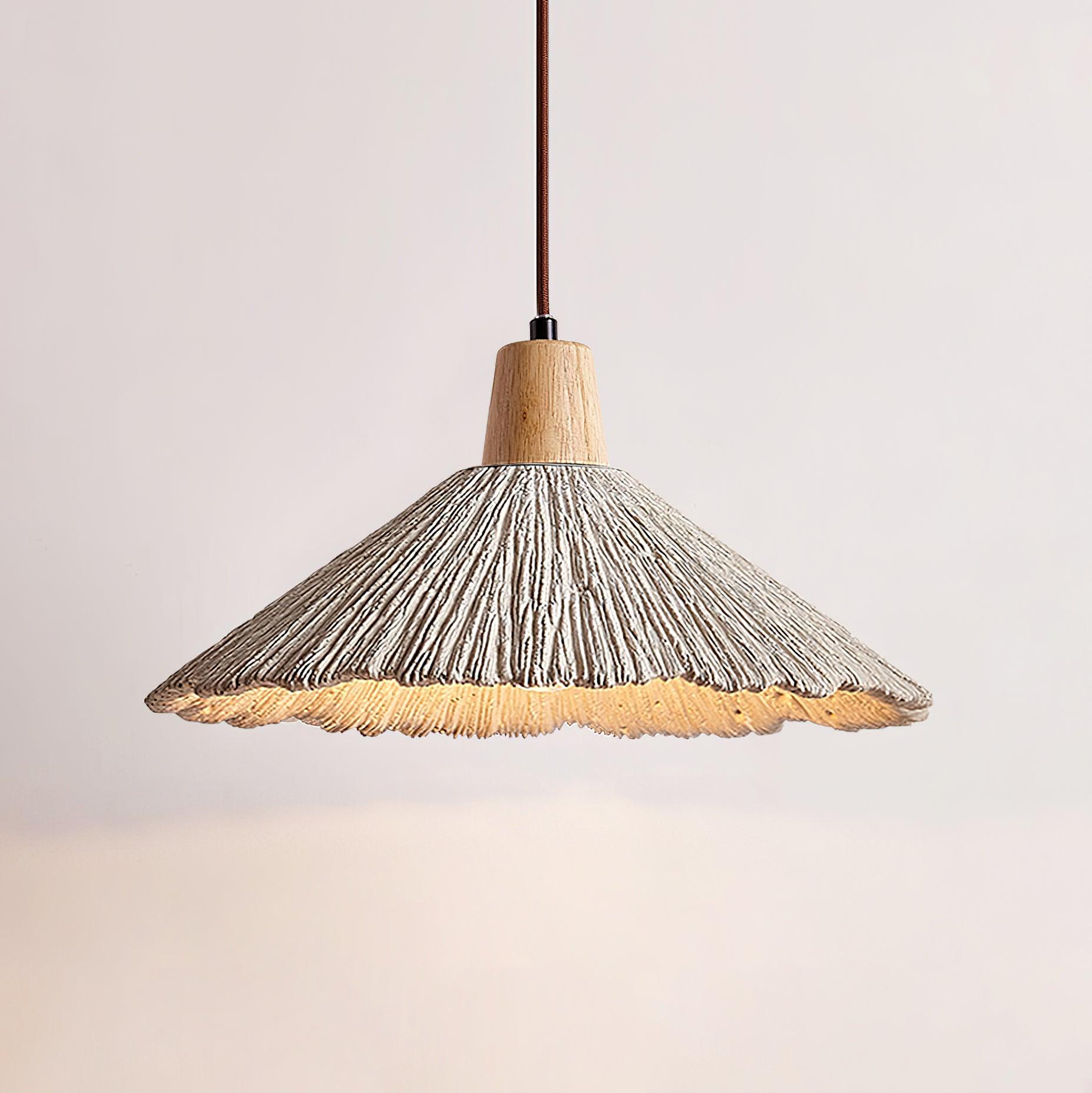 Pendant Lamp Wood Top Textured Cement Shade Grey Natural Japandi - Neutral Decor