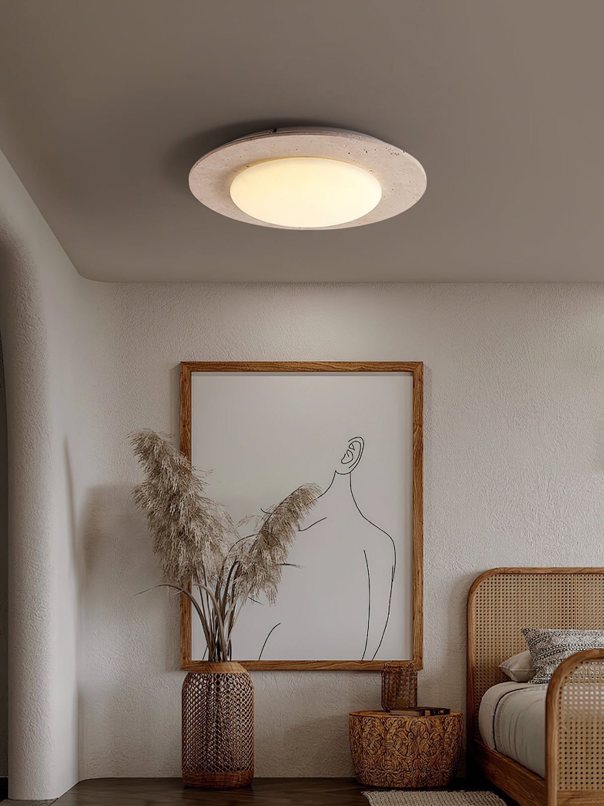 Arsoror Flush-Mount Travertine Ceiling Light