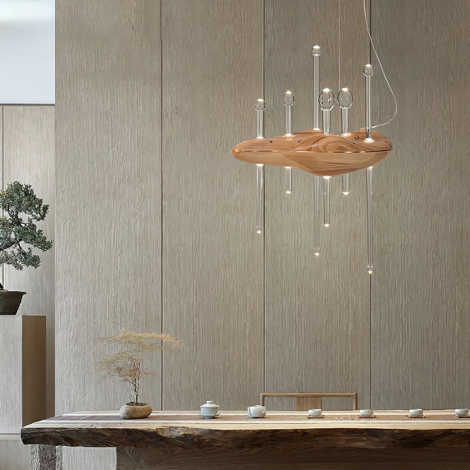 Umare Whimsical Oak Glass Pendant Light