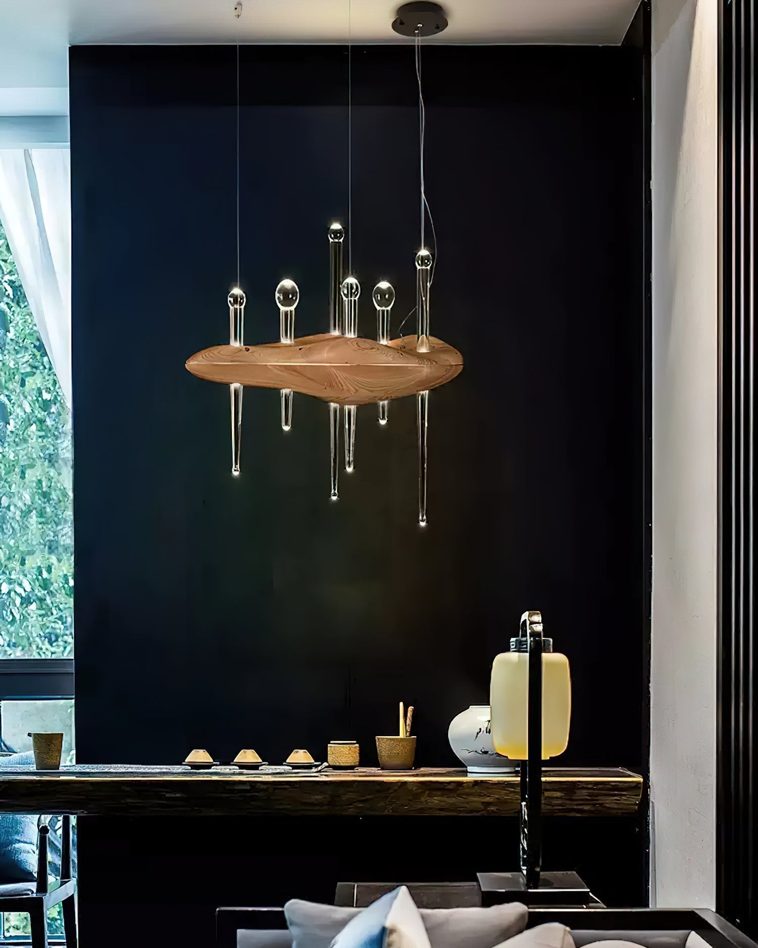 Umare Whimsical Oak Glass Pendant Light