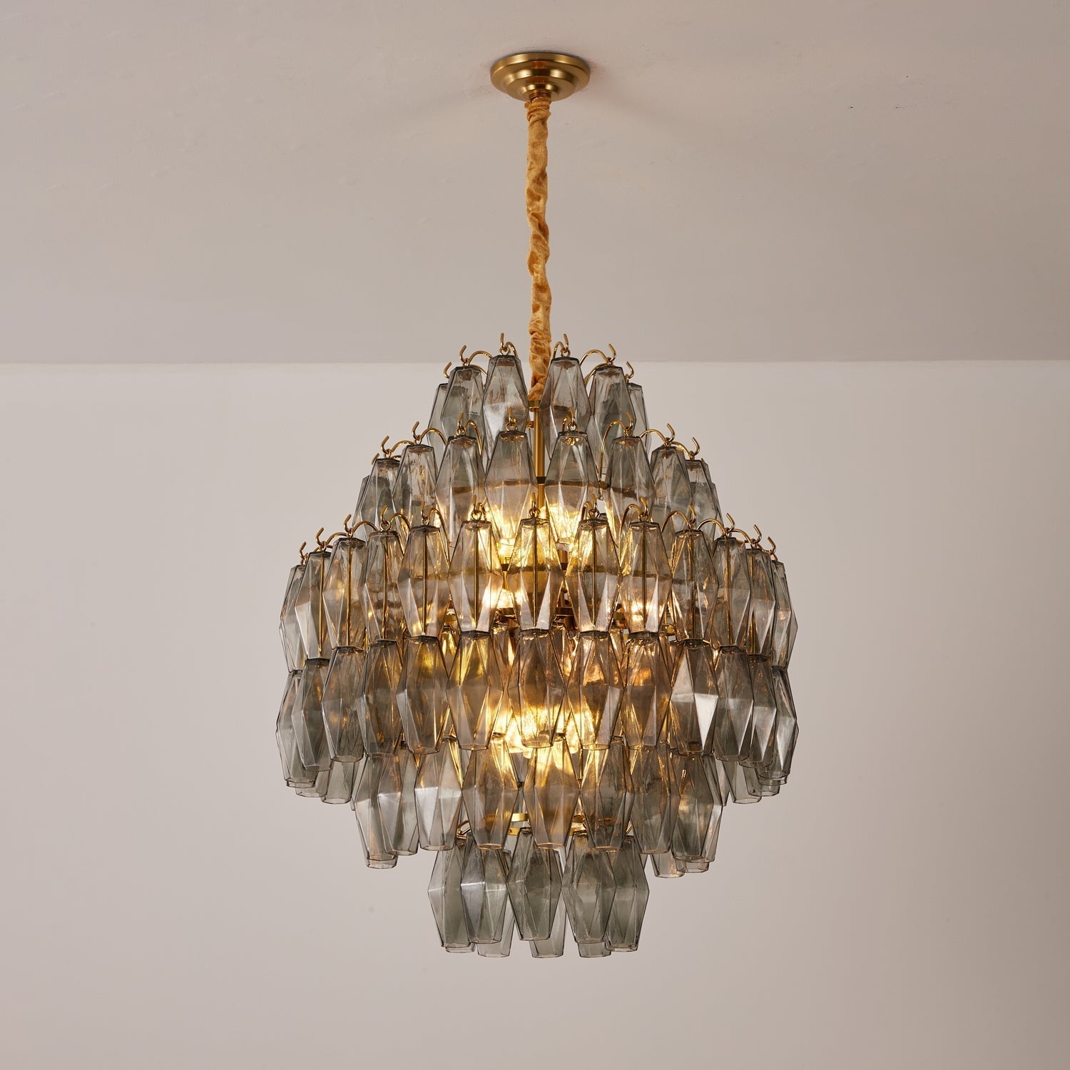 Celiiel Chandelier Smoke Gray Prism Glass Layered