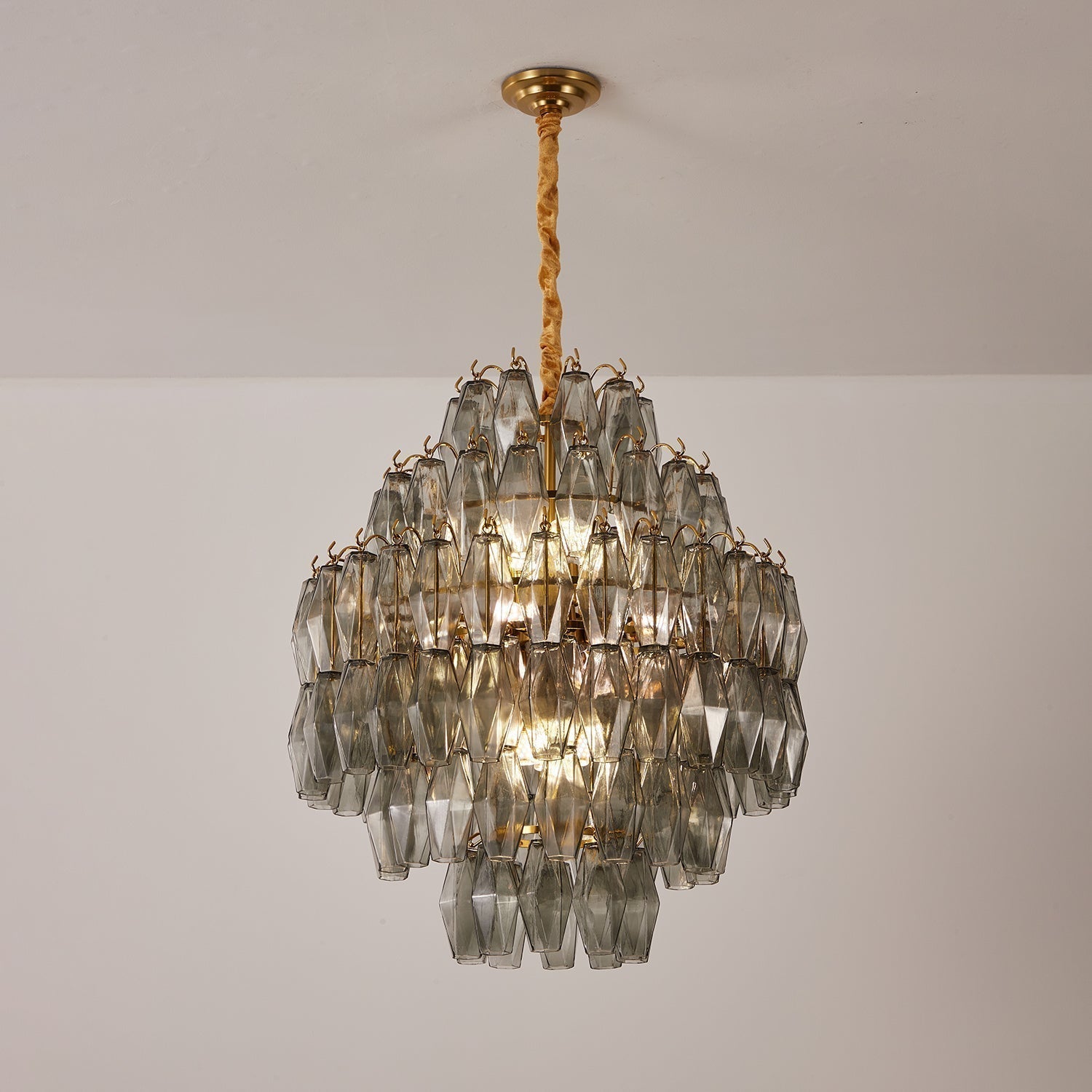 Celiiel Chandelier Smoke Gray Prism Glass Layered