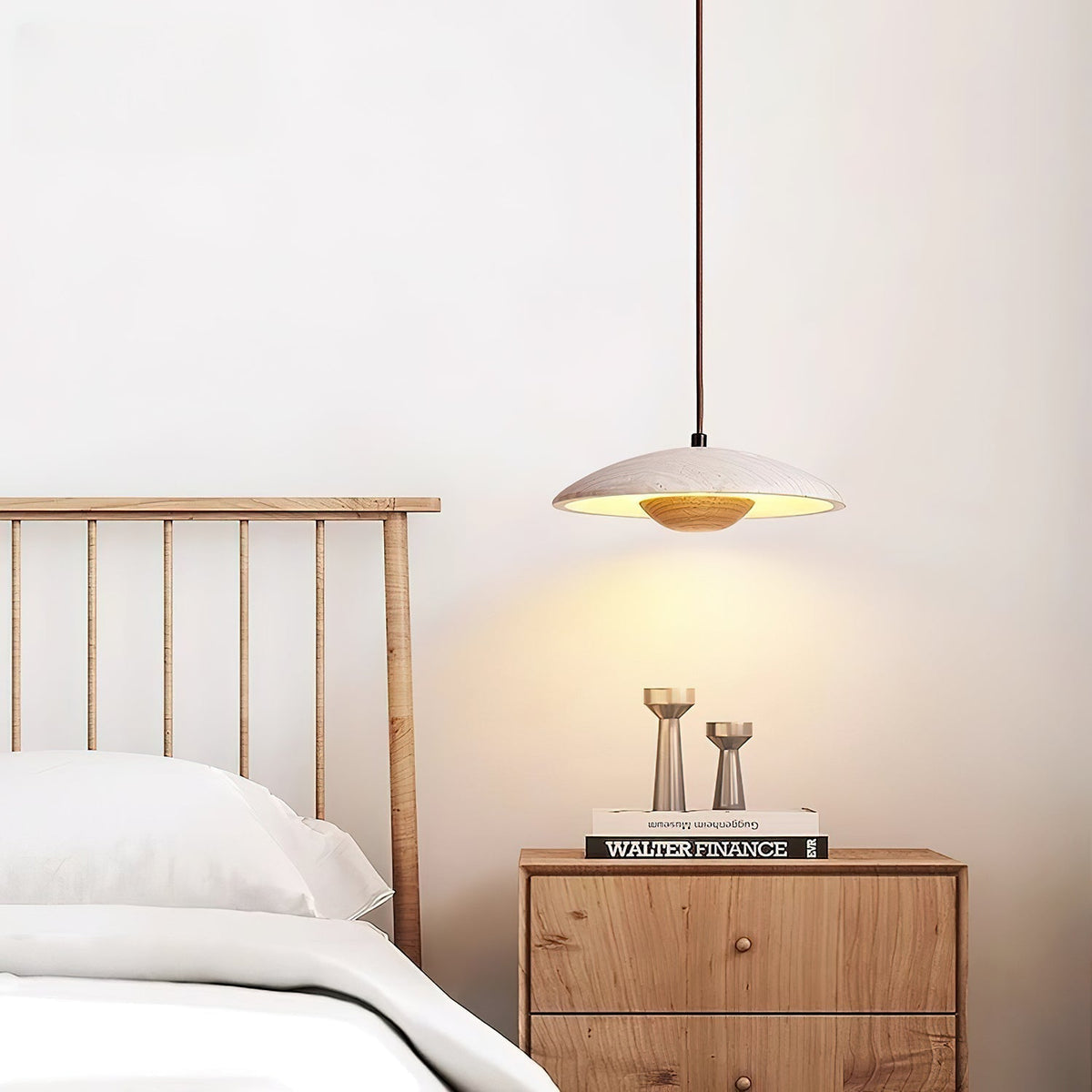 Nadine Wide-Brim Travertine Pendant Light