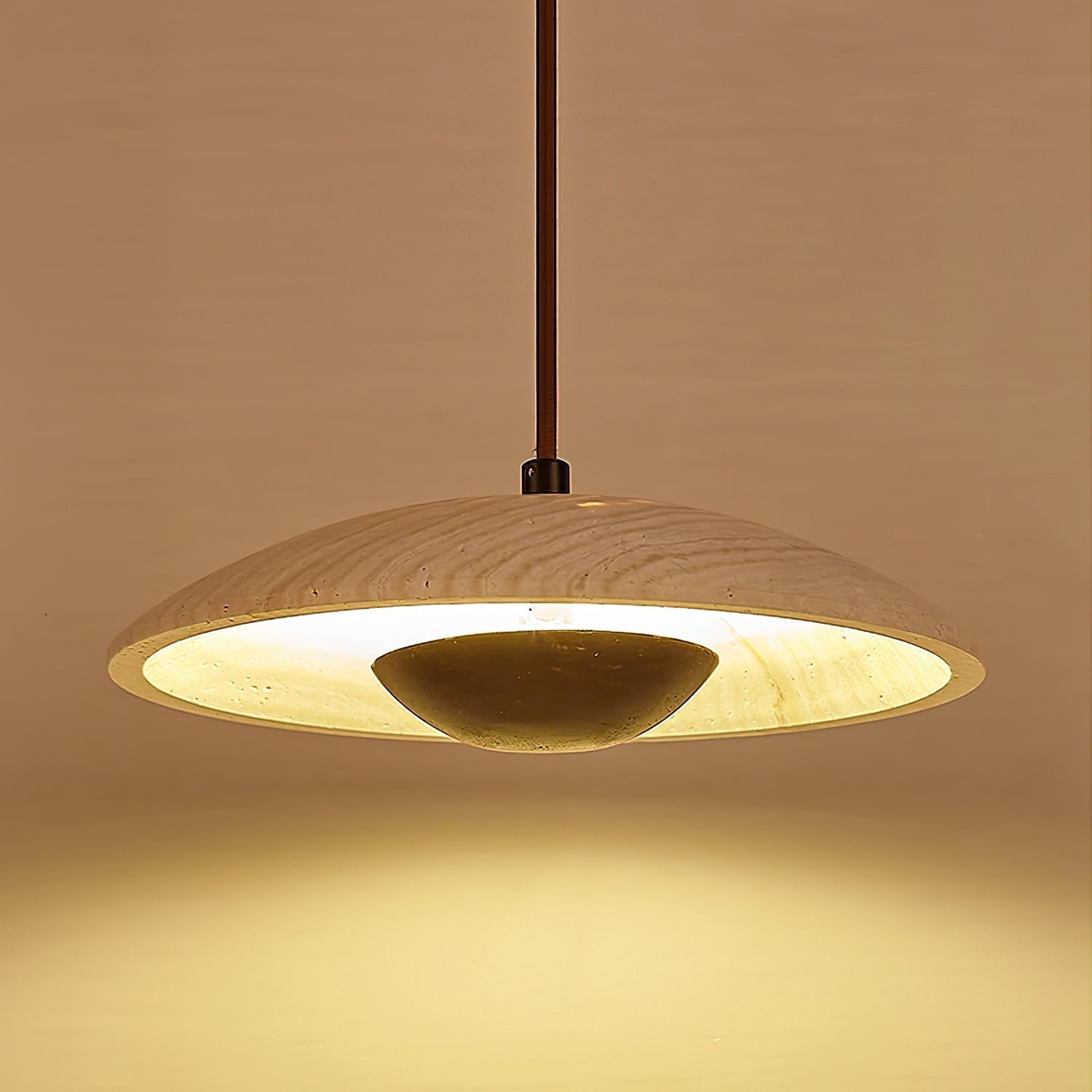 Nadine Wide-Brim Travertine Pendant Light