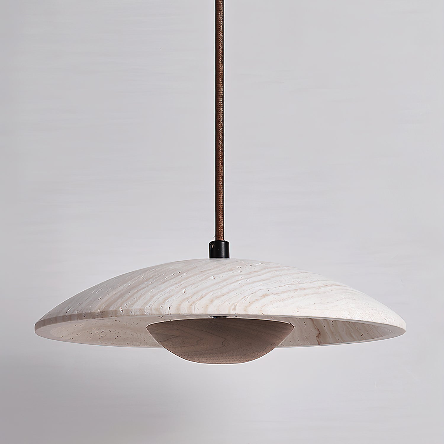 Nadine Wide-Brim Travertine Pendant Light