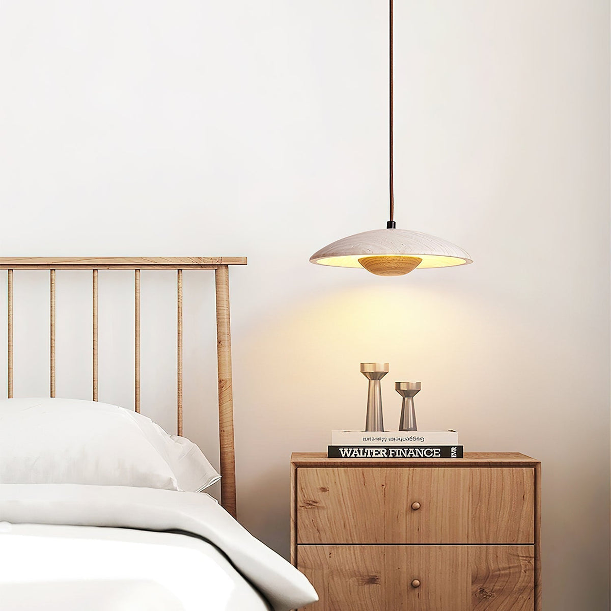 Nadine Wide-Brim Travertine Pendant Light