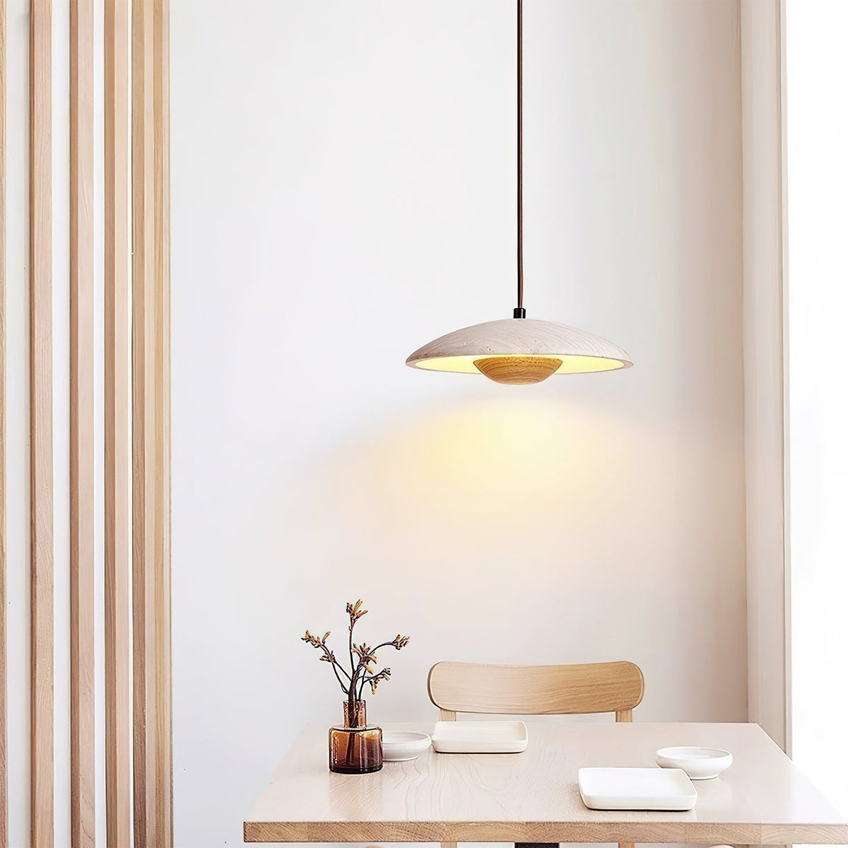 Nadine Wide-Brim Travertine Pendant Light