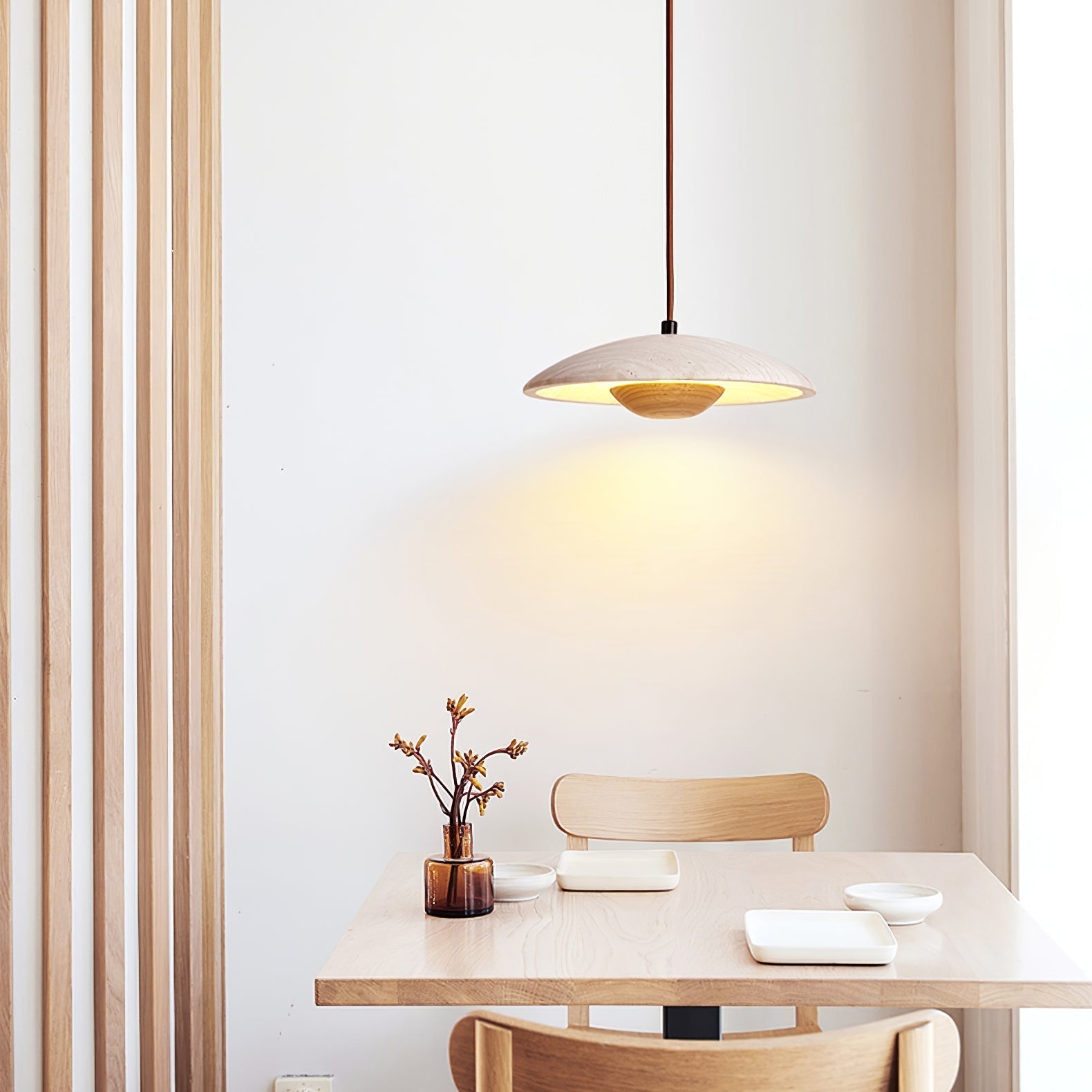 Nadine Wide-Brim Travertine Pendant Light