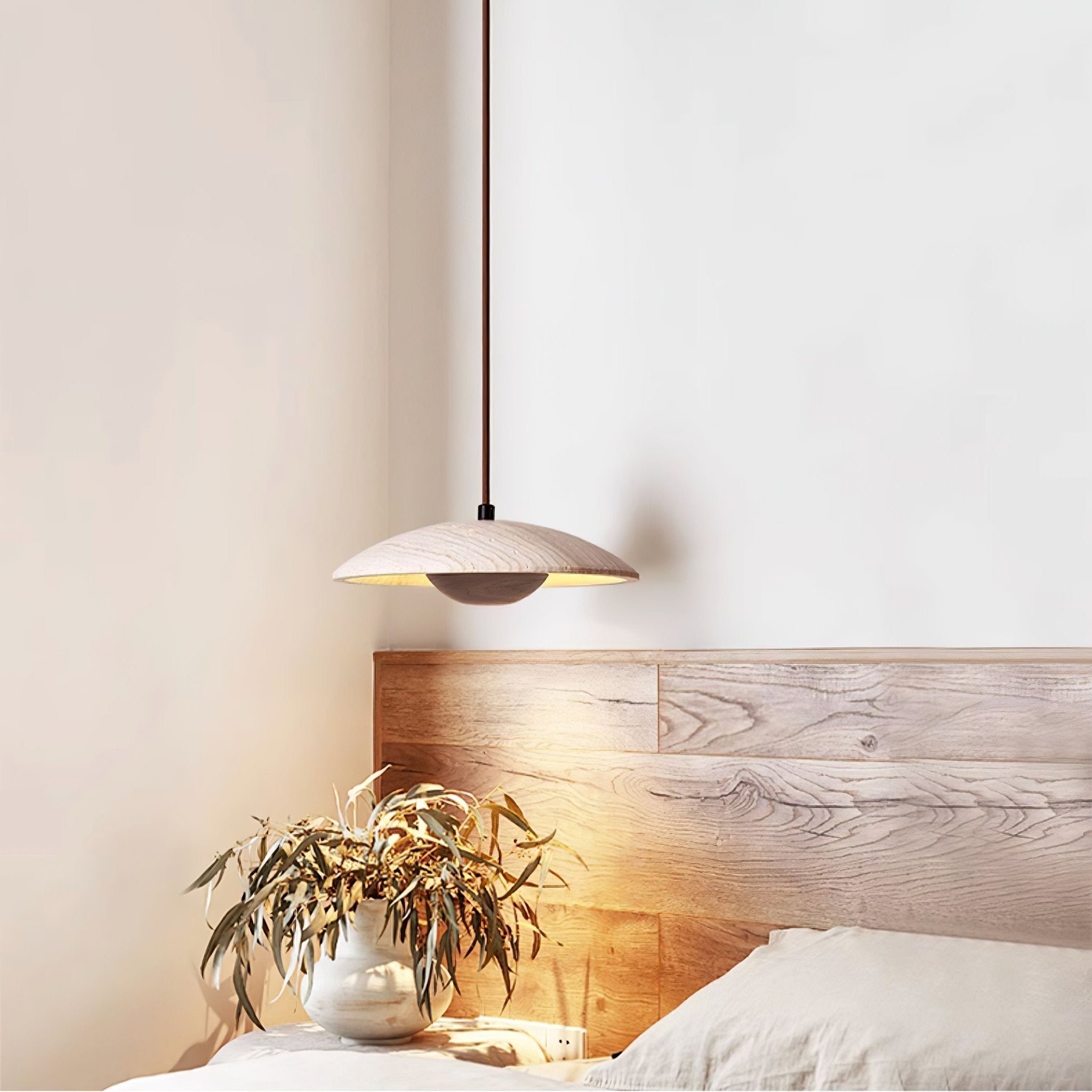 Zodore Wide-Brim Travertine Pendant Light - Neutral Decor