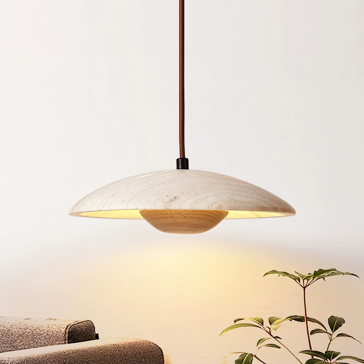 Nadine Wide-Brim Travertine Pendant Light