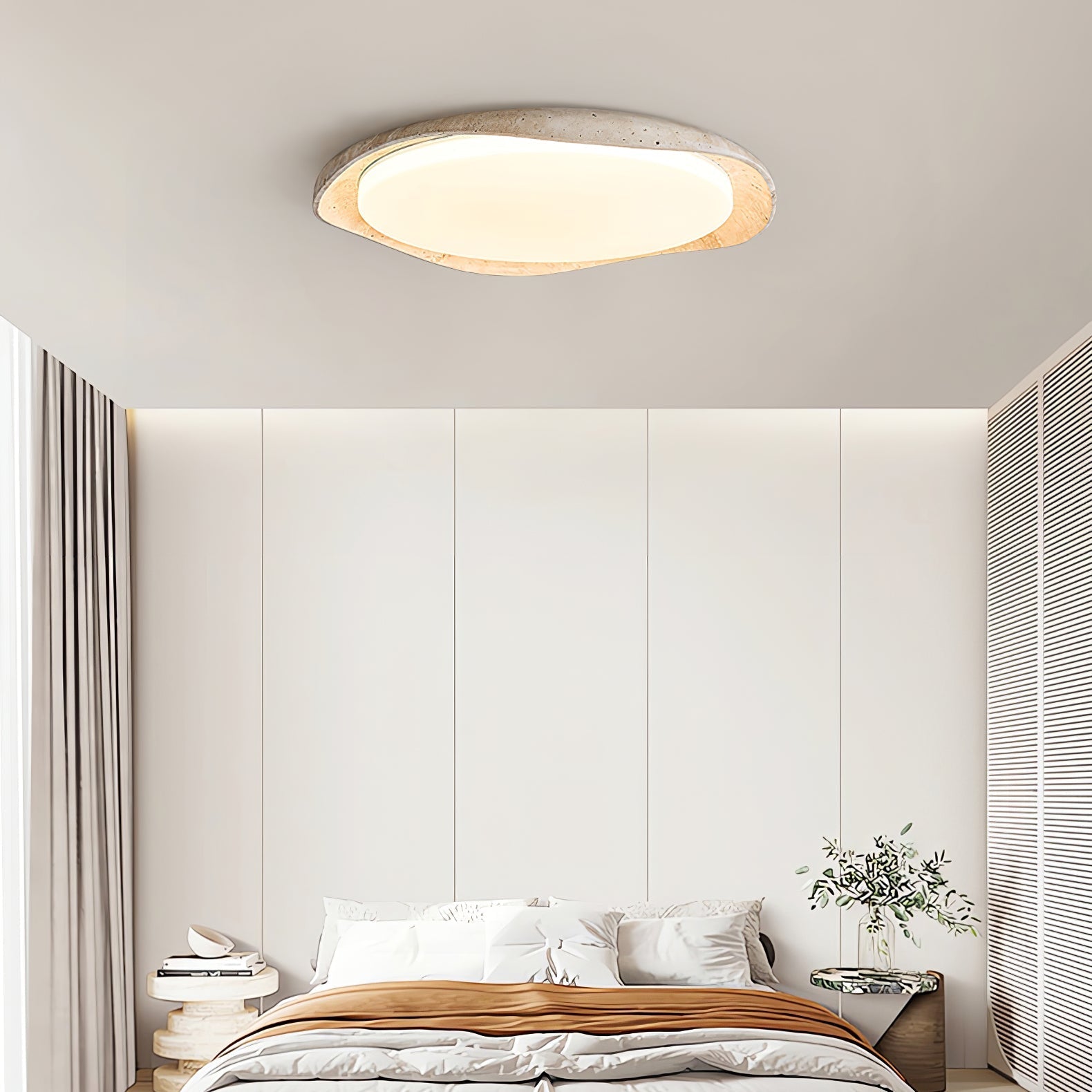 Adoros Rimmed-Circle Travertine Ceiling Light