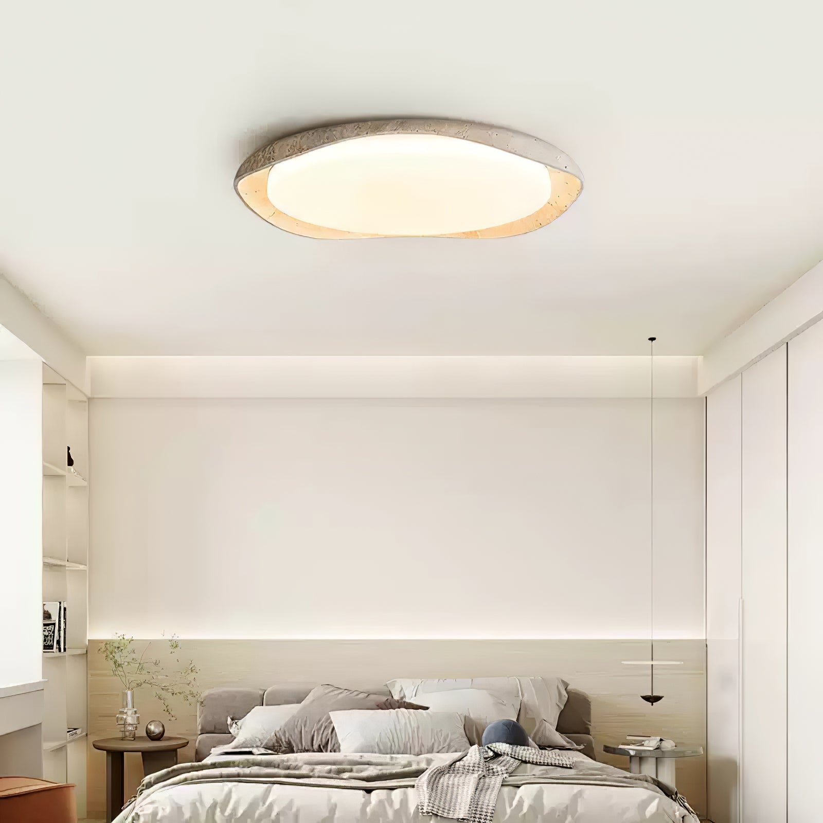 Adoros Rimmed-Circle Travertine Ceiling Light