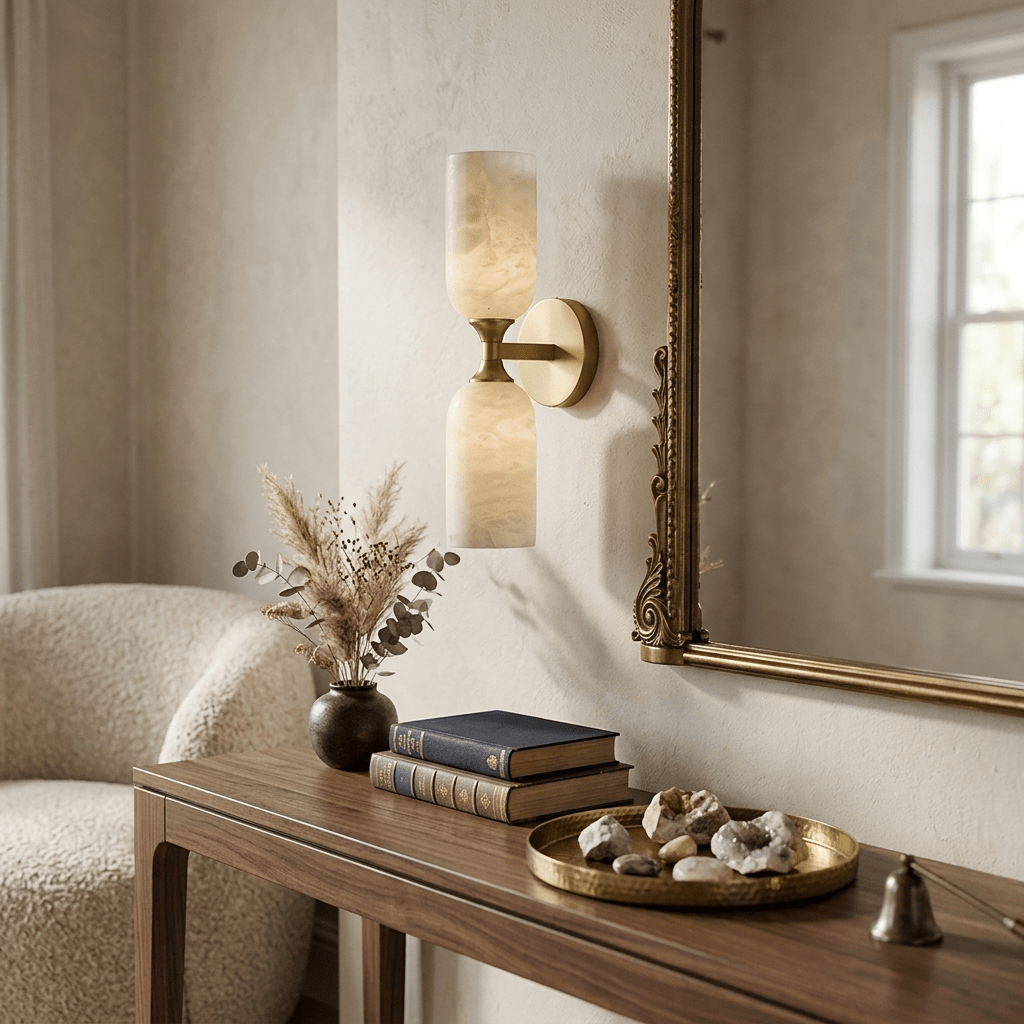 Sabriel Solmira Twin Alabaster Wall Sconce