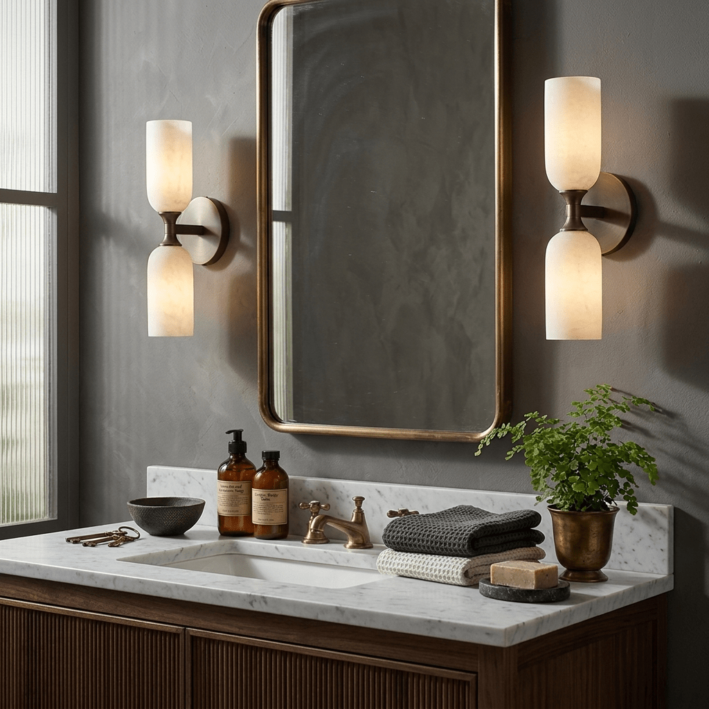 Sabriel Solmira Twin Alabaster Wall Sconce