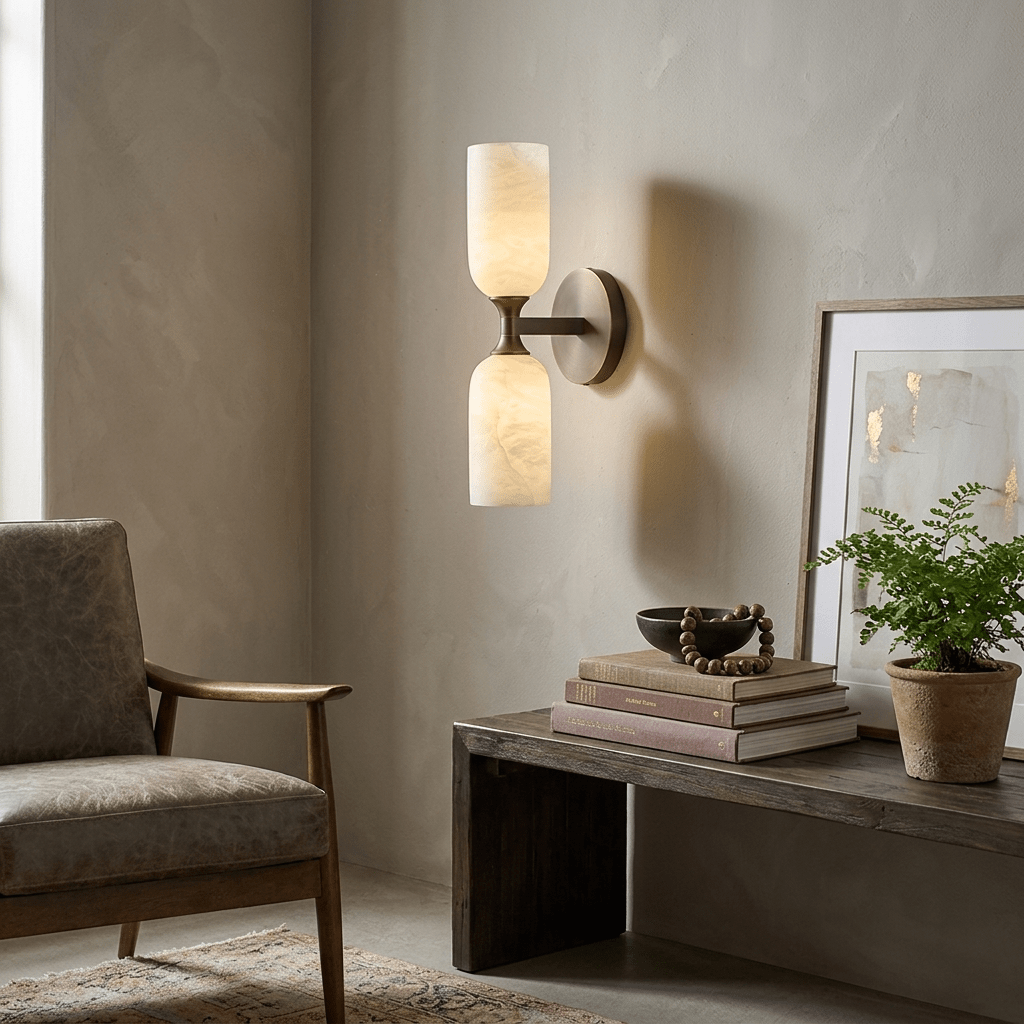 Sabriel Solmira Twin Alabaster Wall Sconce