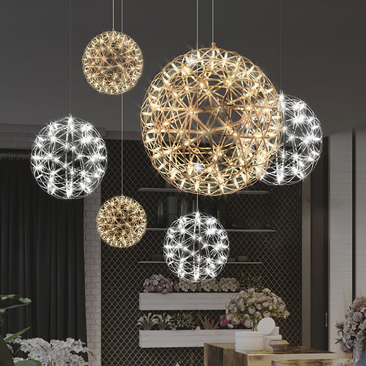 Delcourt Silver Spark Ball Pendant Light