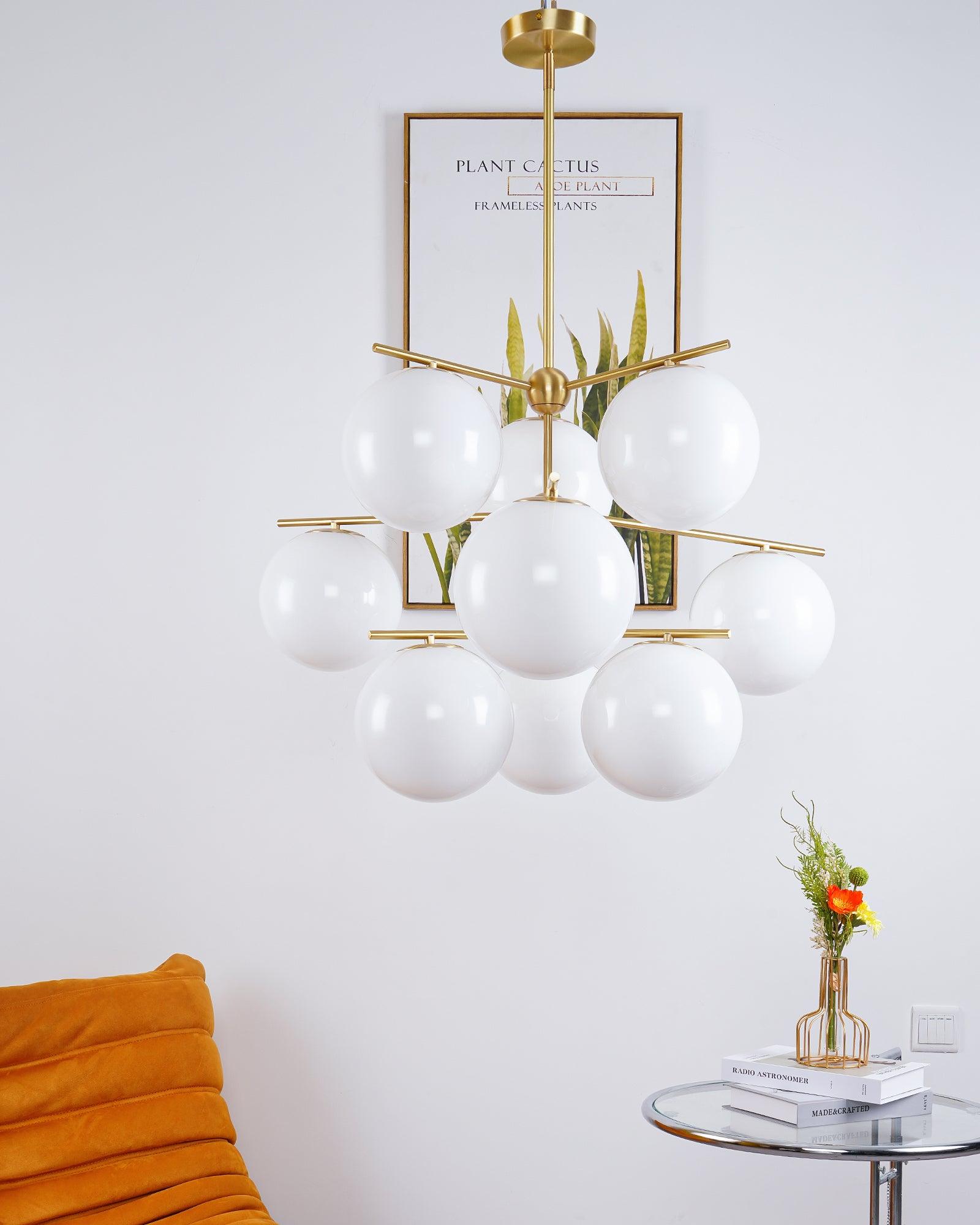 Leander Chandelier Sphere & Stem Modern Gold LED