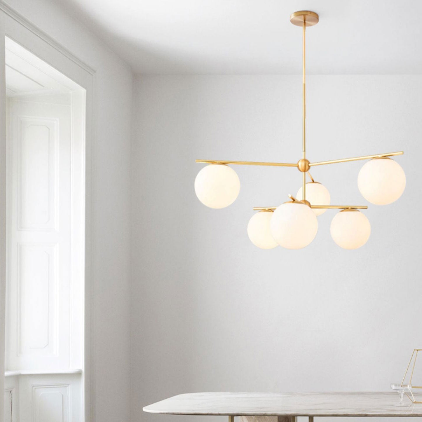 Lustra Chandelier Sphere & Stem Modern Gold LED - Neutral Decor