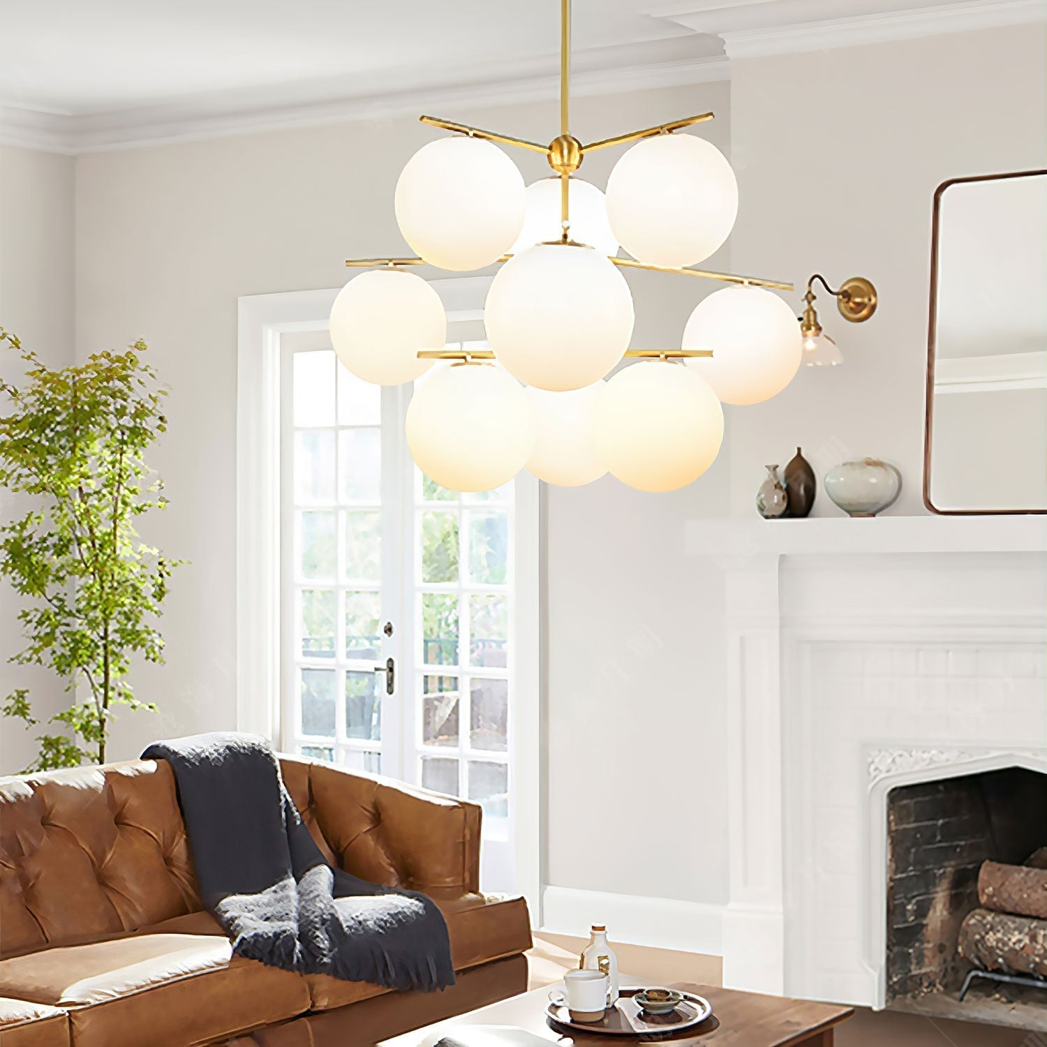 Leander Chandelier Sphere & Stem Modern Gold LED