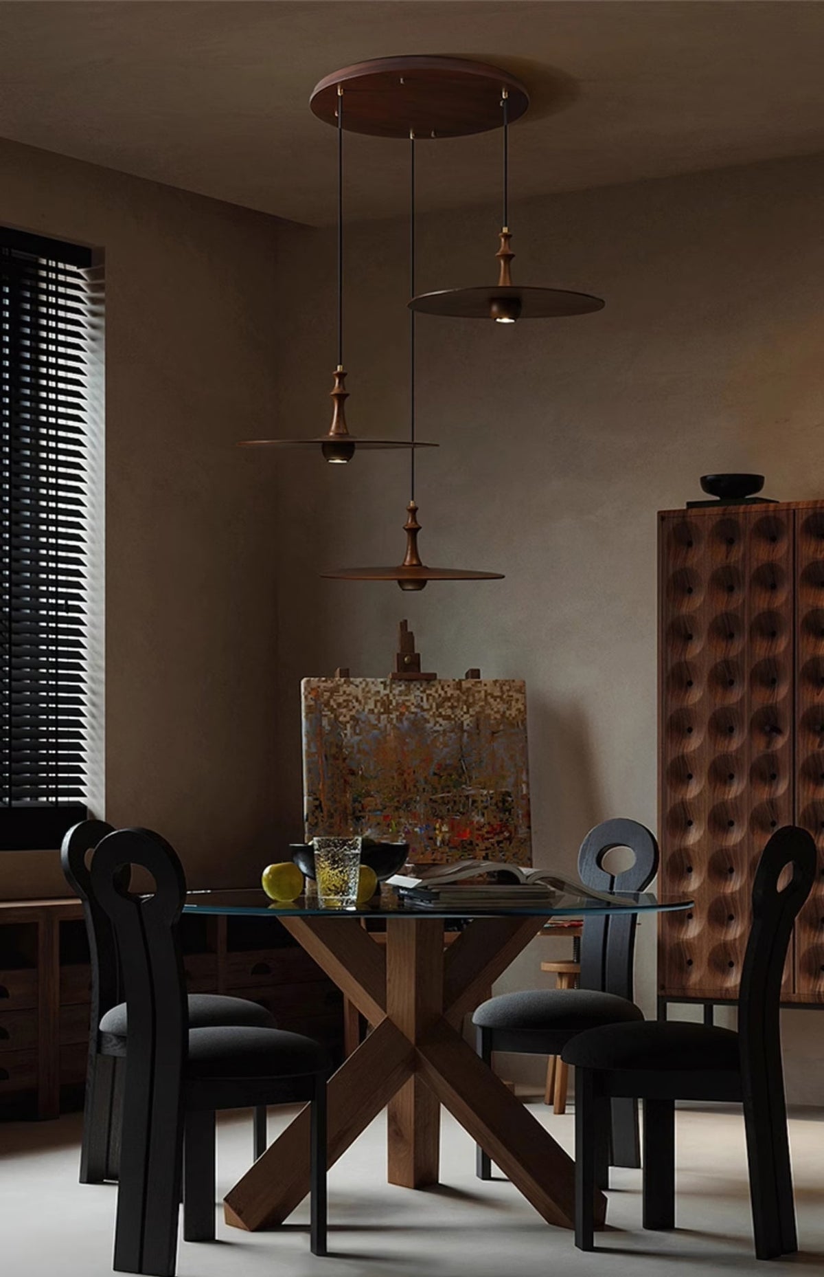 Syrinyra Sculptural Wood Disc Pendant Light