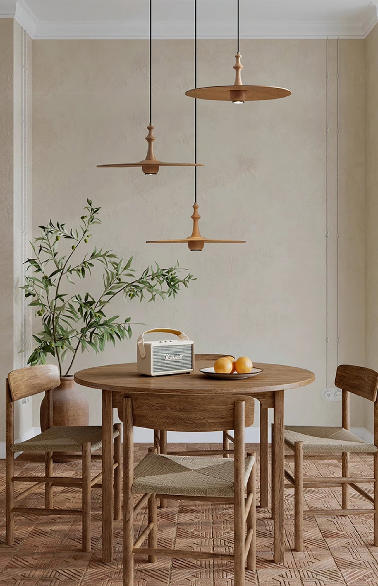 Syrinyra Sculptural Wood Disc Pendant Light
