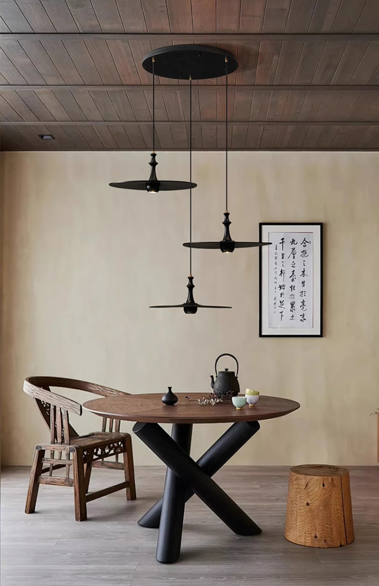 Syrinyra Sculptural Wood Disc Pendant Light