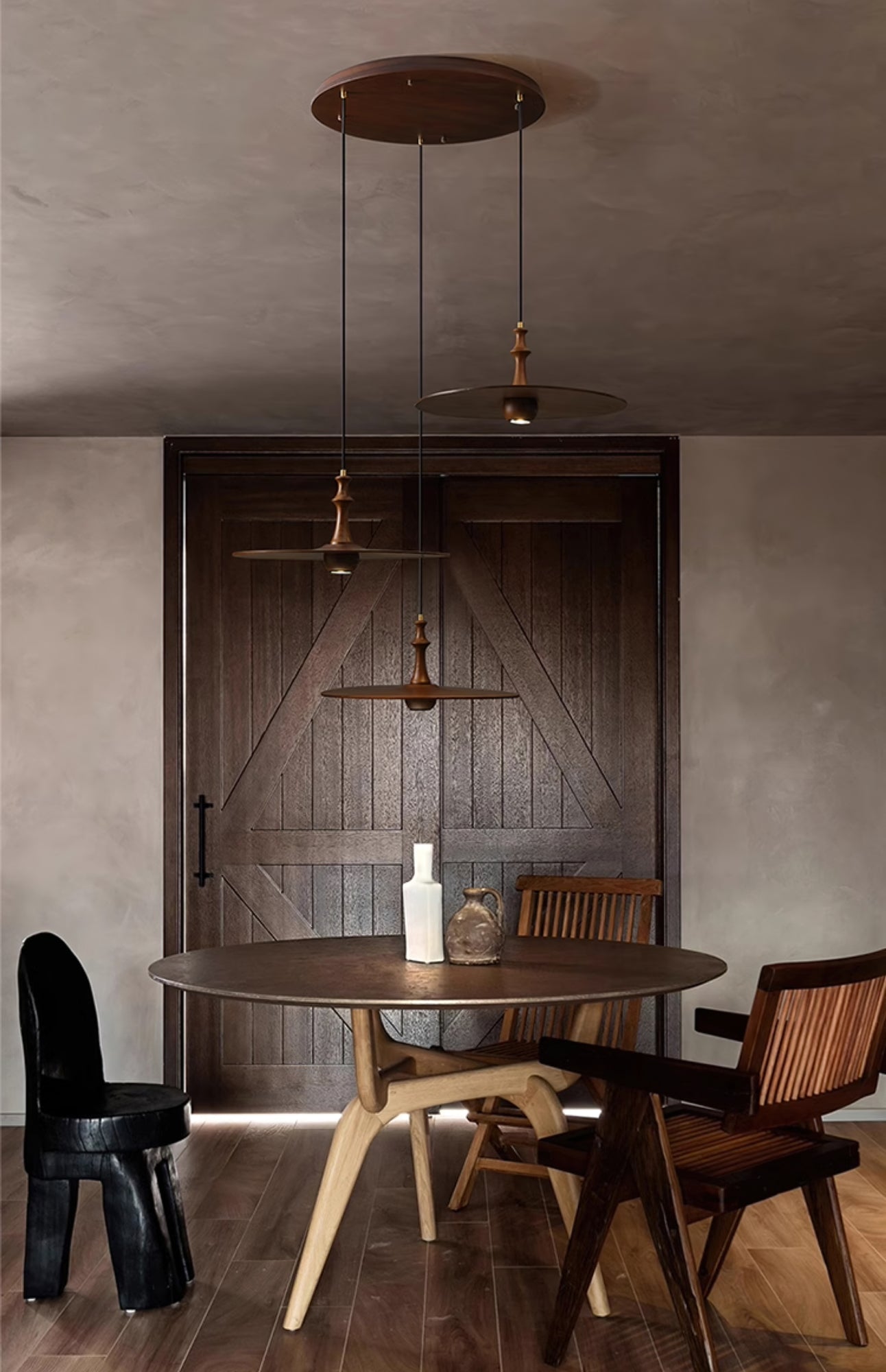 Syrinyra Sculptural Wood Disc Pendant Light