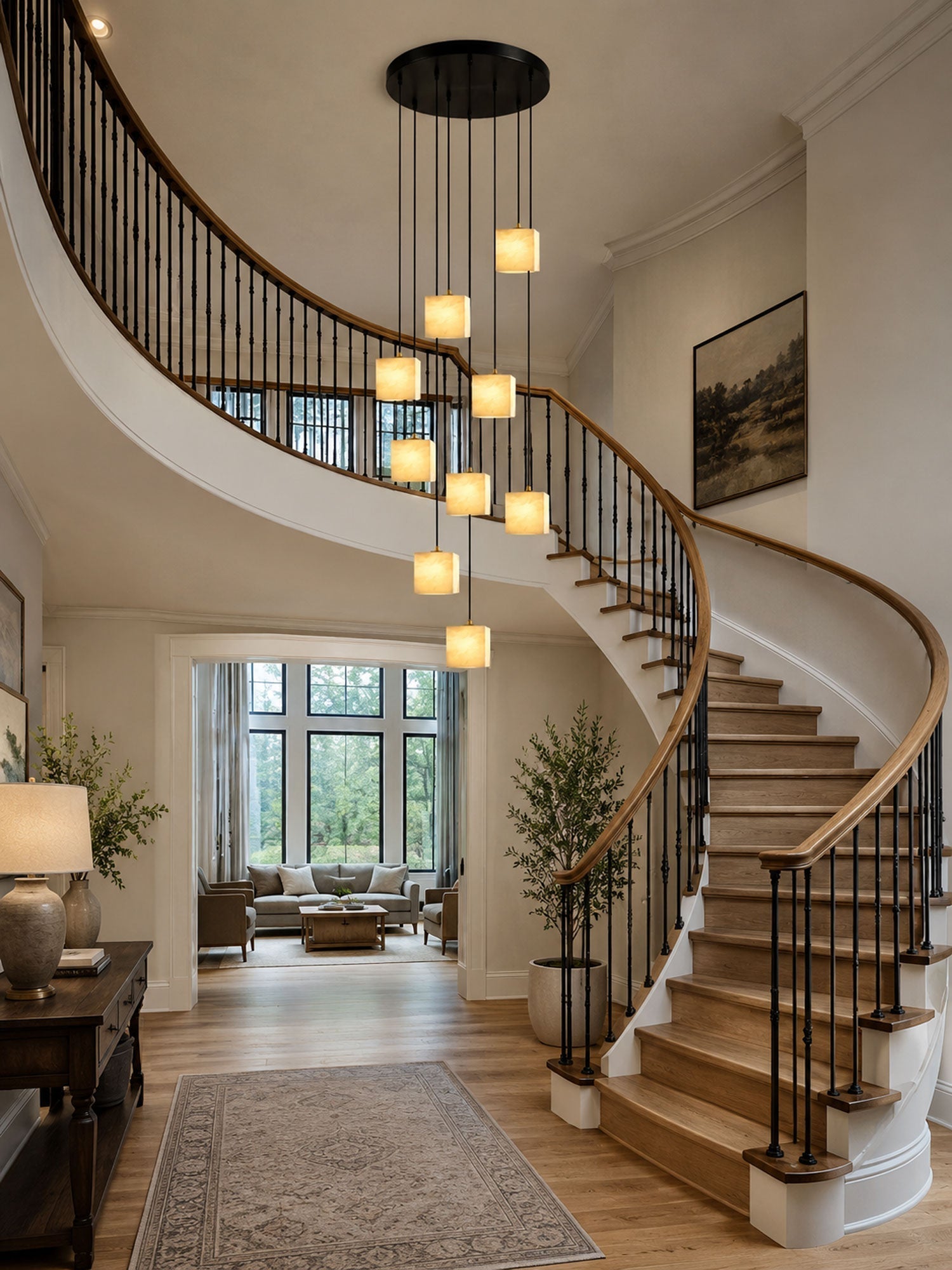 Avenanian Square Alabaster Staircase Chandelier