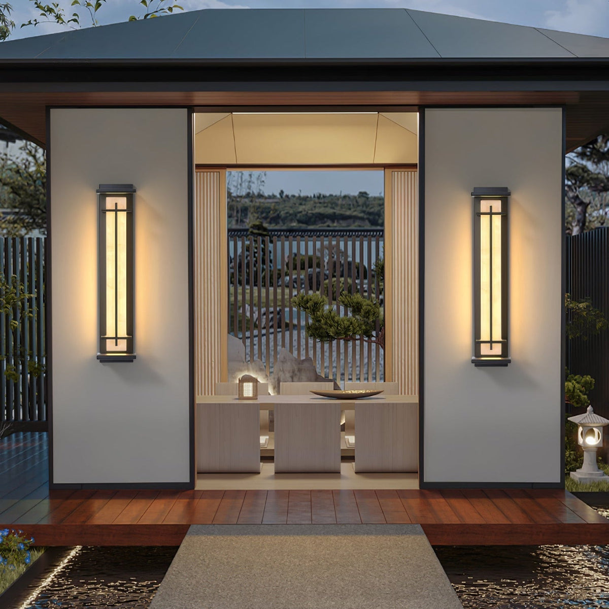 Ray Square Outdoor Wall Light Imitation Alabaster Waterproof - Neutral Decor