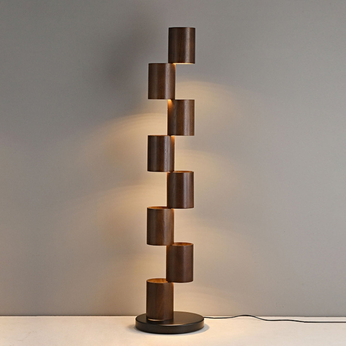 Aris Stacked Wood Tower Floor Lamp