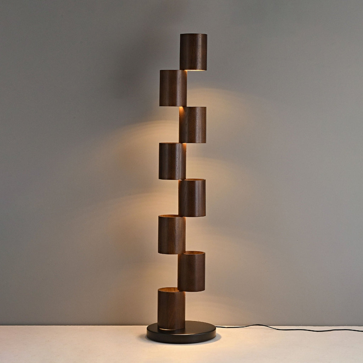 Aris Stacked Wood Tower Floor Lamp