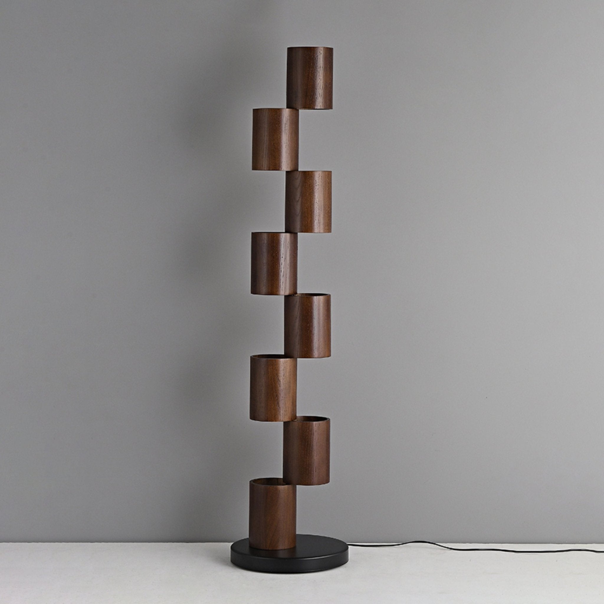 Aris Stacked Wood Tower Floor Lamp