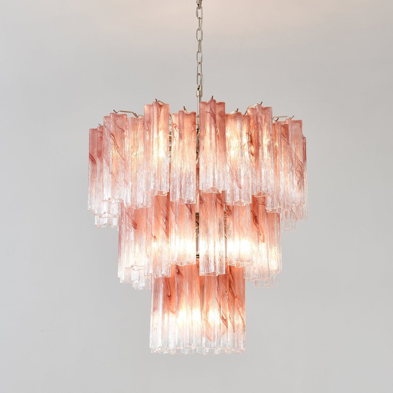 Liorinira Chandelier Pink Glass Tubes Layered Modern