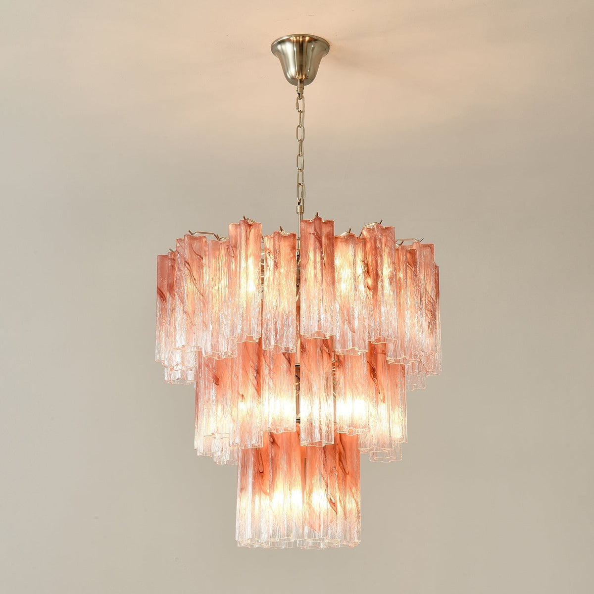 Liorinira Chandelier Pink Glass Tubes Layered Modern