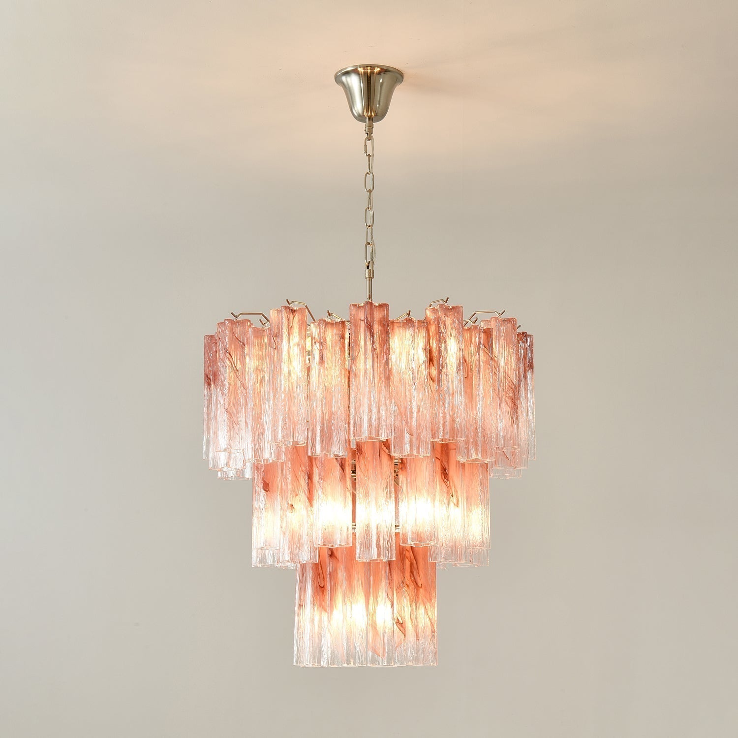 Liorinira Chandelier Pink Glass Tubes Layered Modern