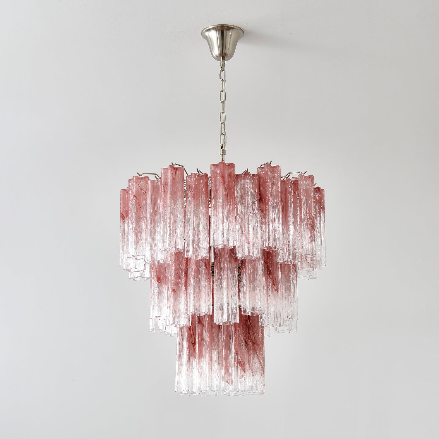 Liorinira Chandelier Pink Glass Tubes Layered Modern
