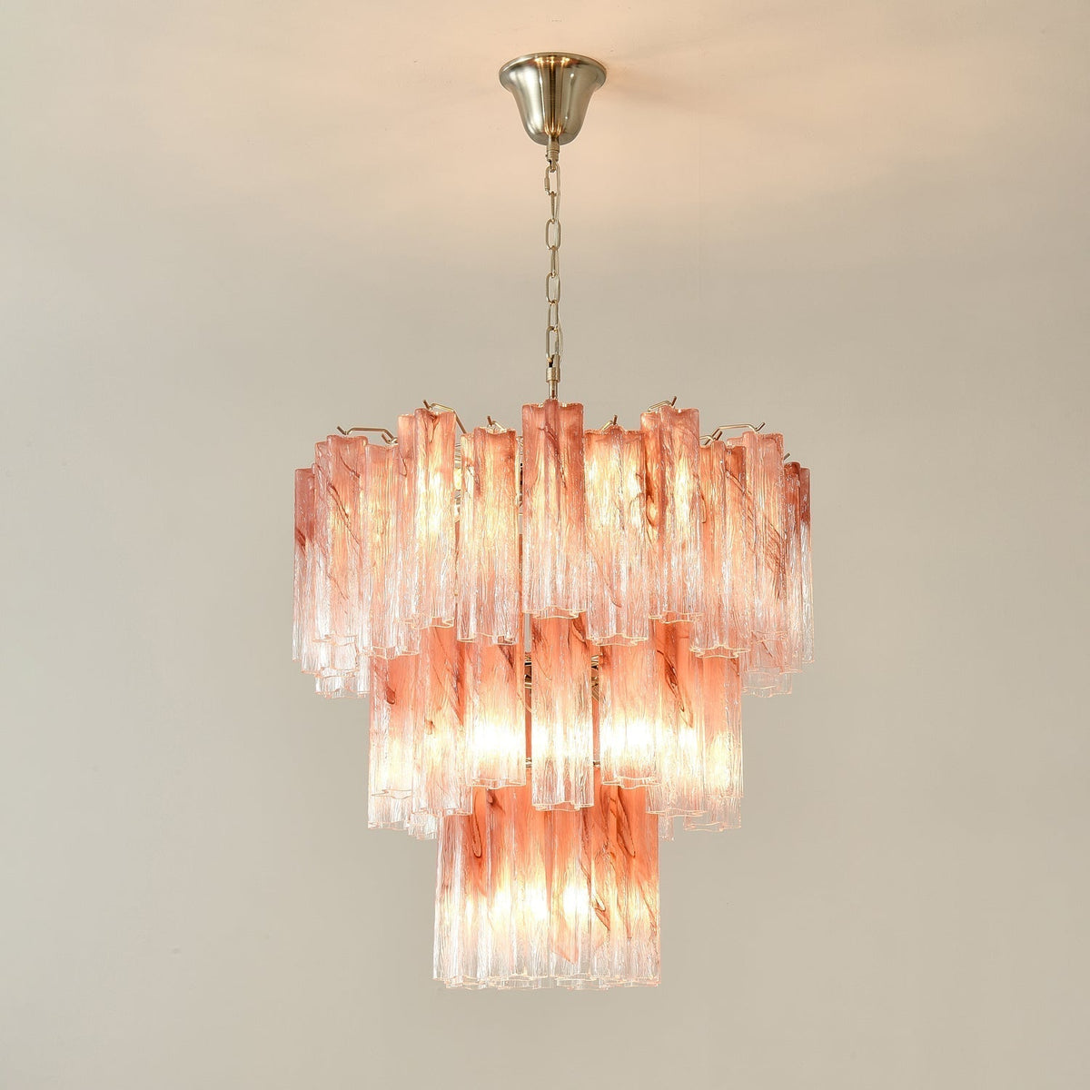Liorinira Chandelier Pink Glass Tubes Layered Modern