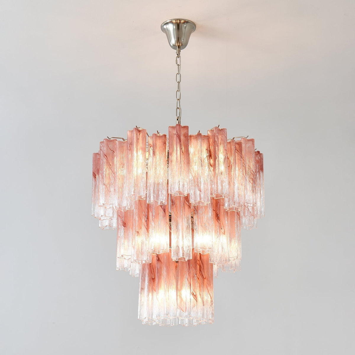 Liorinira Chandelier Pink Glass Tubes Layered Modern
