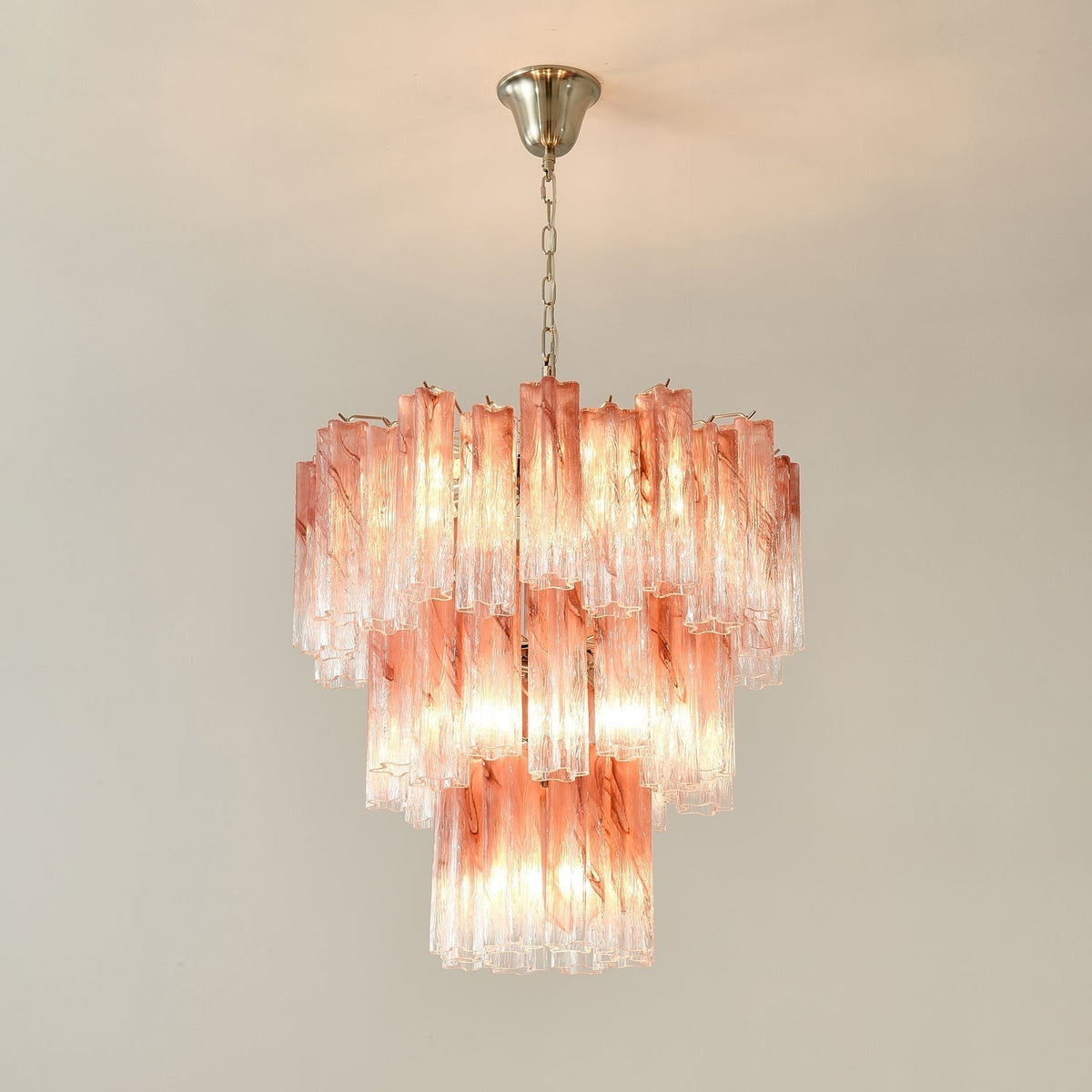 Liorinira Chandelier Pink Glass Tubes Layered Modern