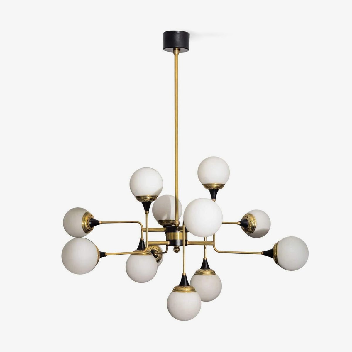 Wasgt Chandelier Stilnovo Brass Black Glass