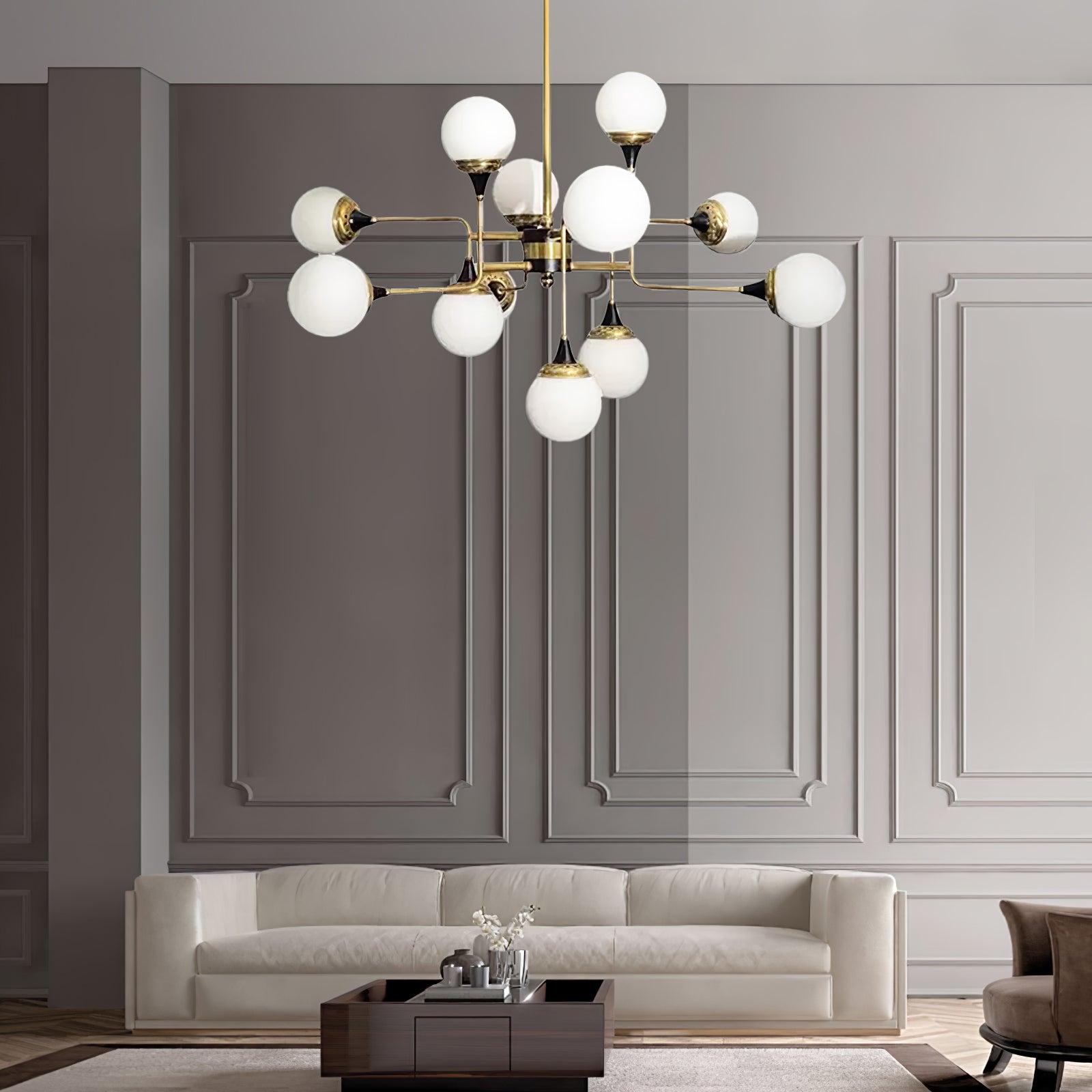 Wasgt Chandelier Stilnovo Brass Black Glass
